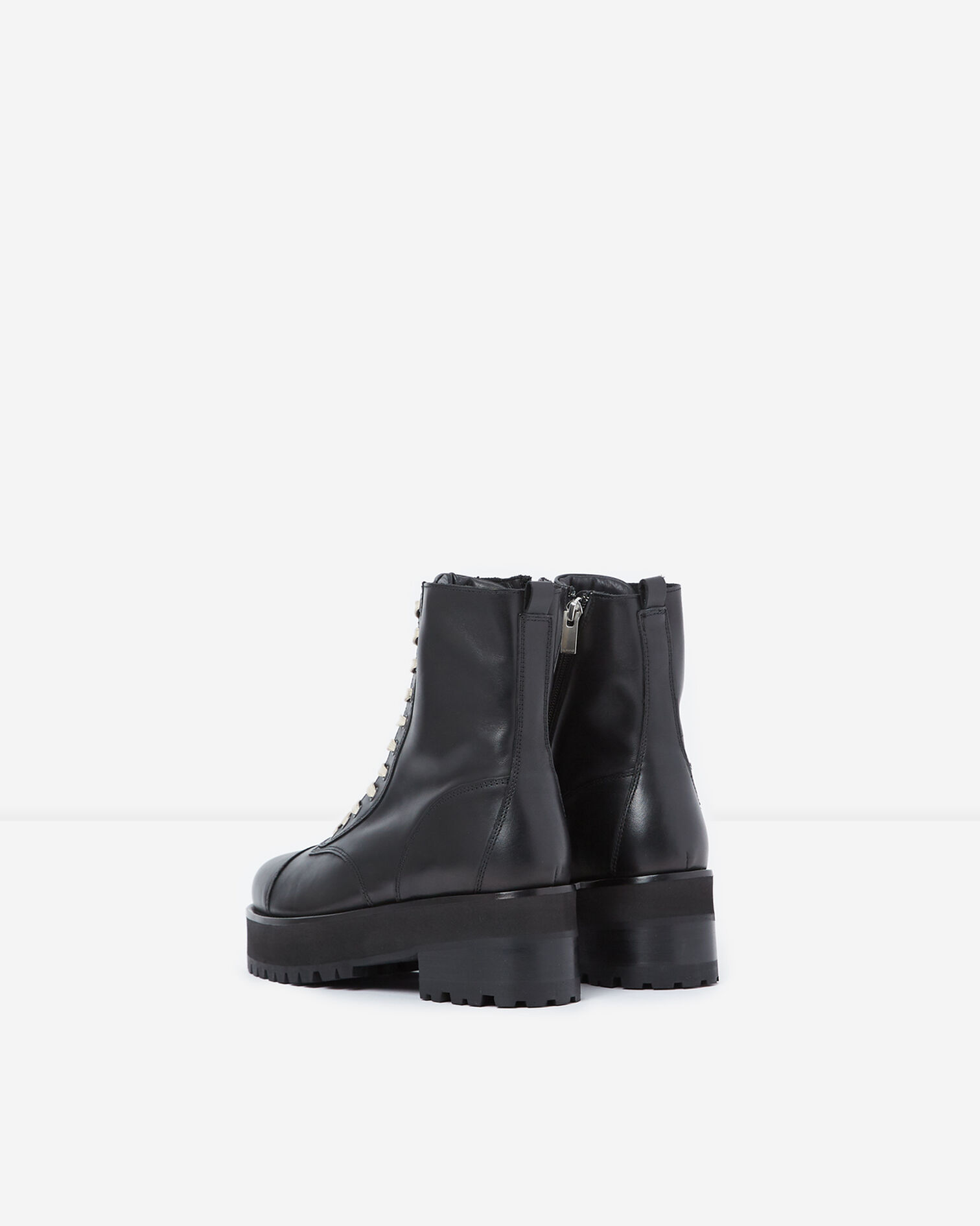 Black leather ankle boots with notched soles, BLACK, hi-res image number null