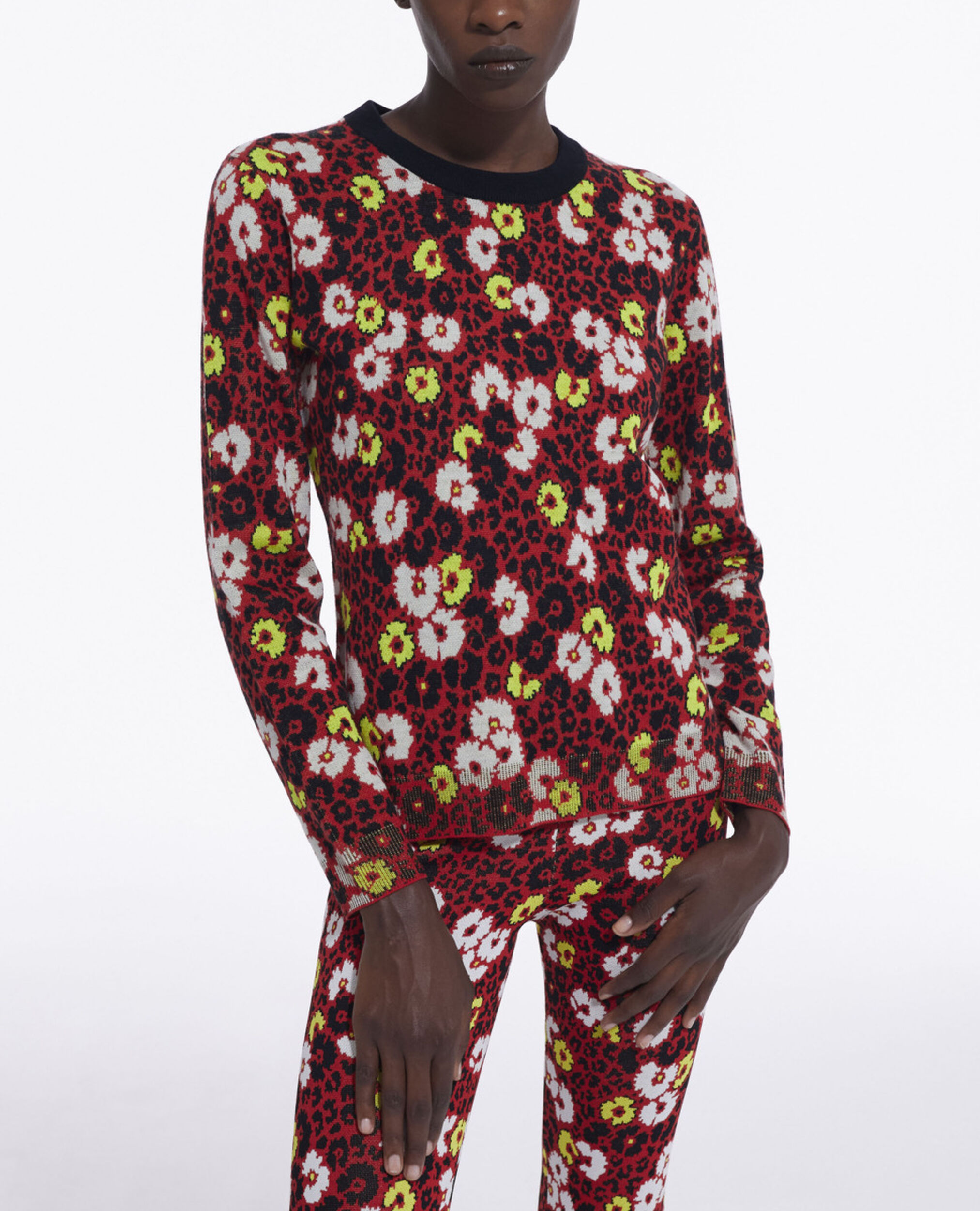 Floral print wool sweater, DARK RED, hi-res image number null