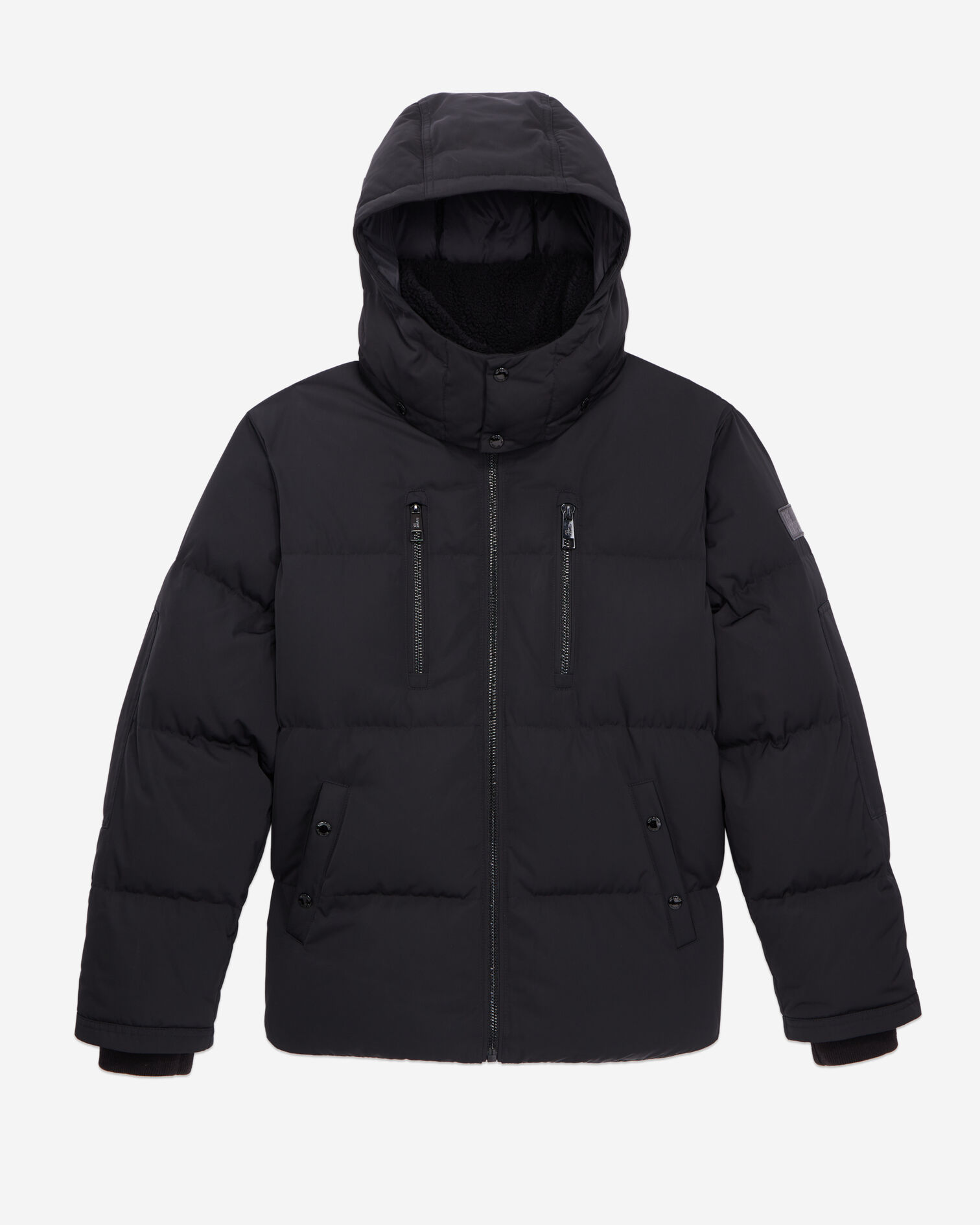 Black hooded puffer jacket, BLACK, hi-res image number null