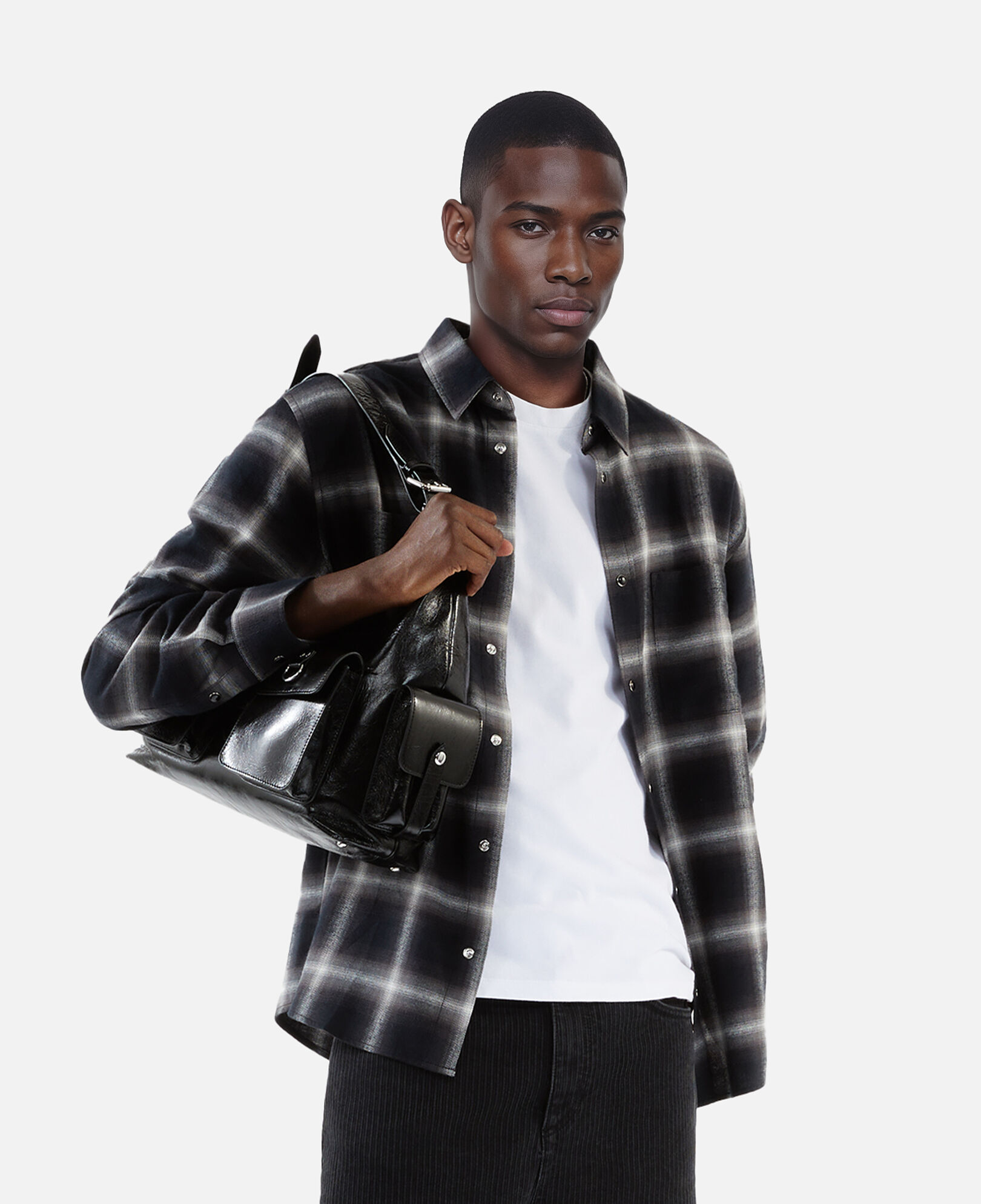 The Kooples HERREN BLACK GREY WHITE schwarz-weiß kariertes hemd