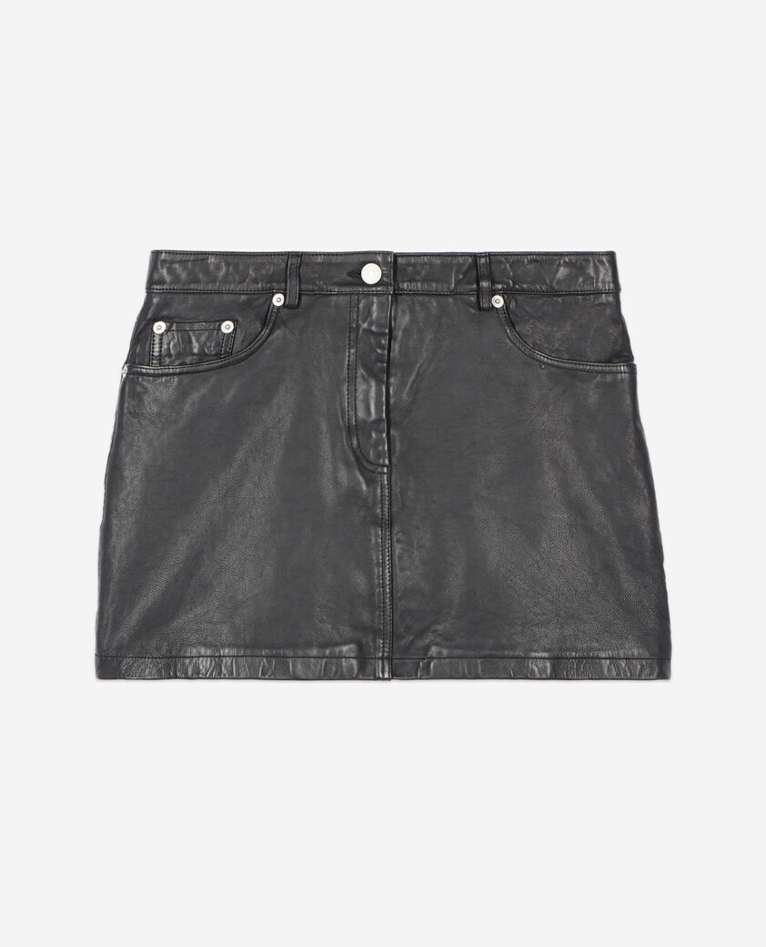 The Kooples WOMEN BLACK short black leather skirt