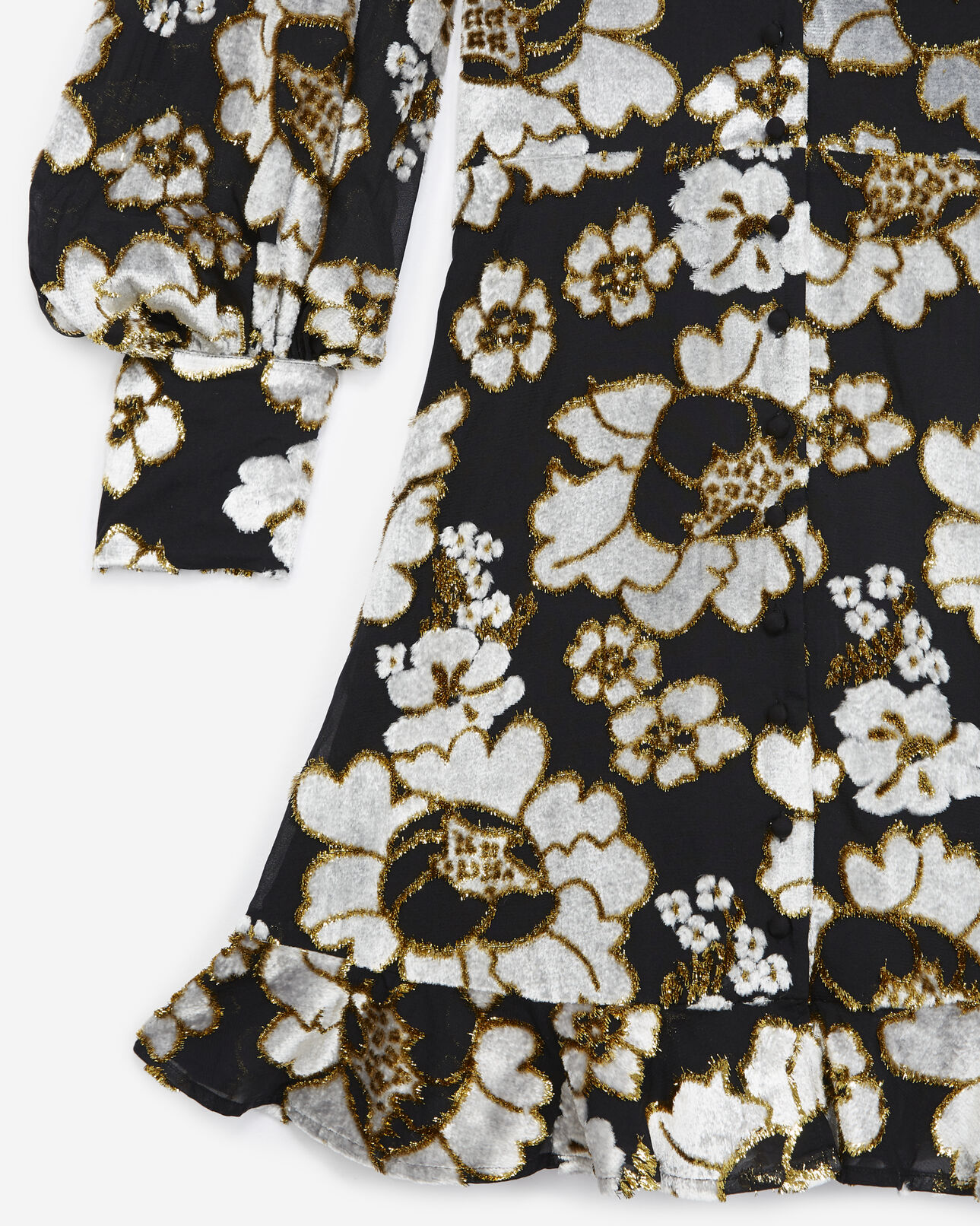 The Kooples FEMME BLACK / GOLD robe courte a manches longues avec decollete v