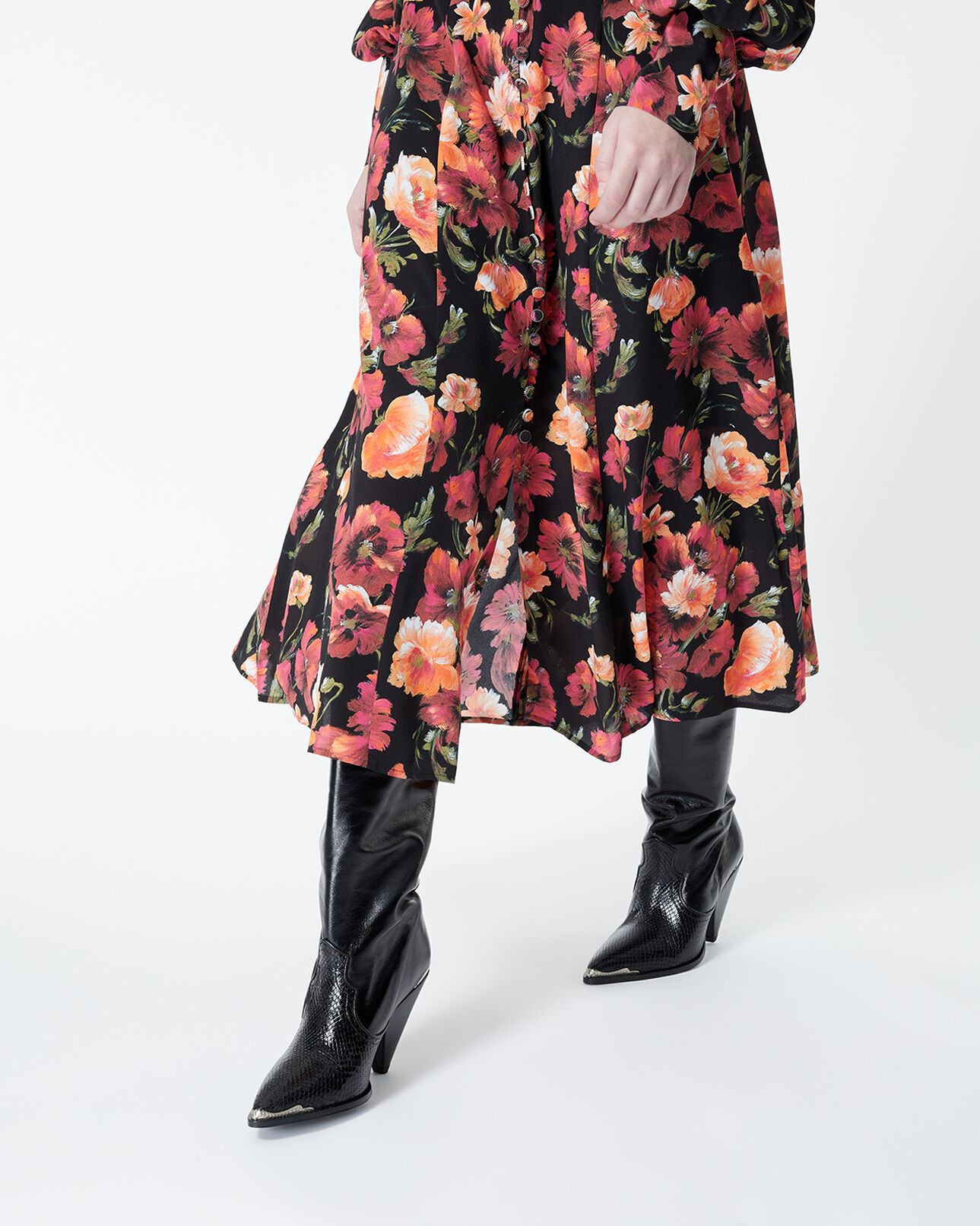 The Kooples WOMEN MULTICOLOR long printed skirt in silk with floral motif