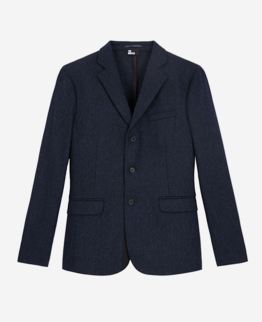 blue patterned wool jacket