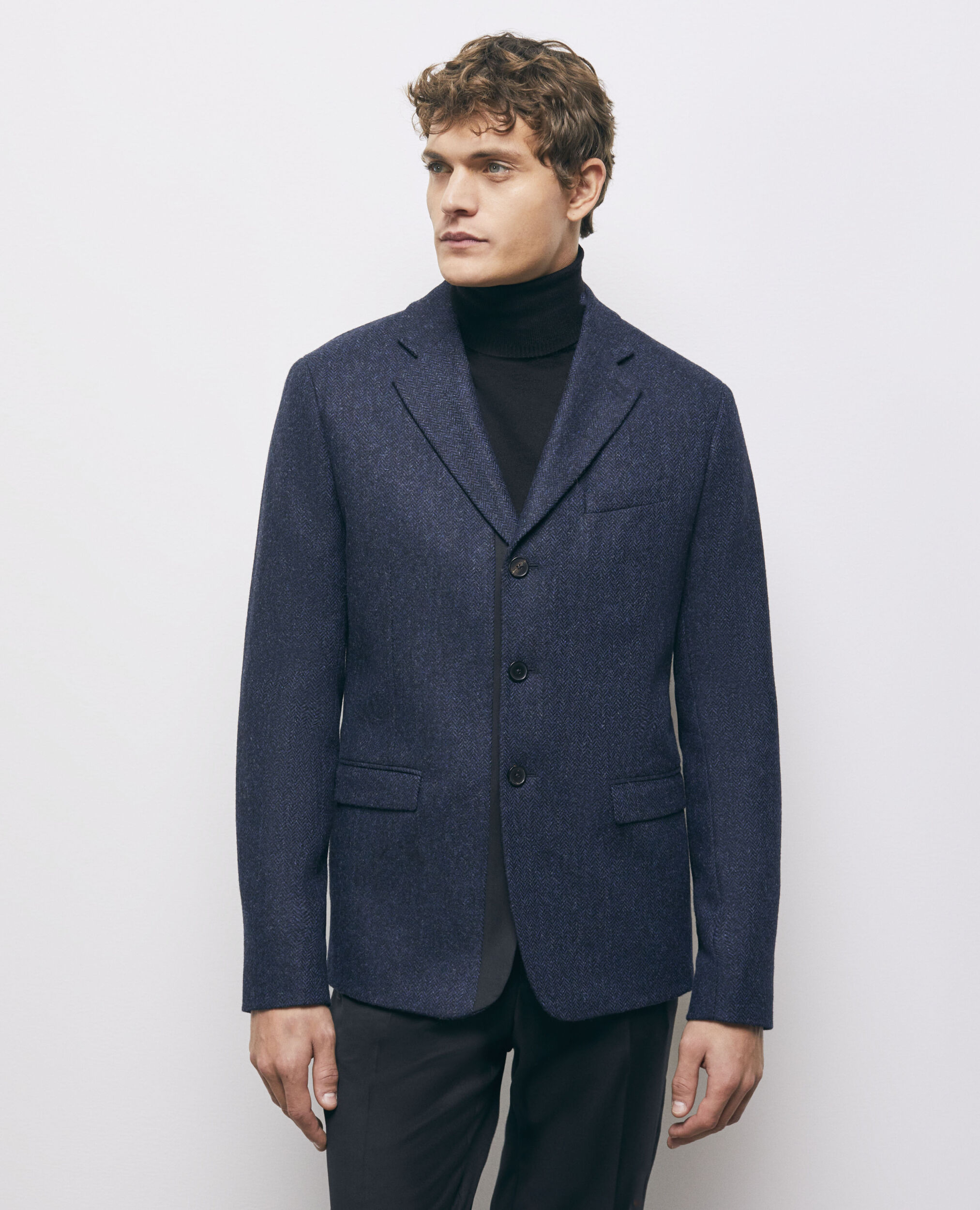 Blue patterned wool jacket, NAVY, hi-res image number null