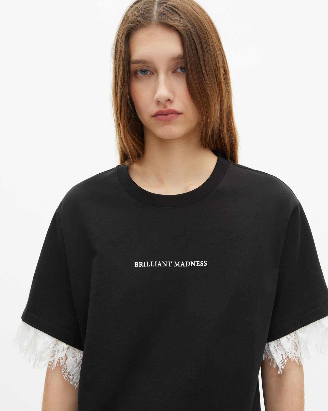 The Kooples FEMME BLACK t-shirt avec sérigraphie et dentelle noire