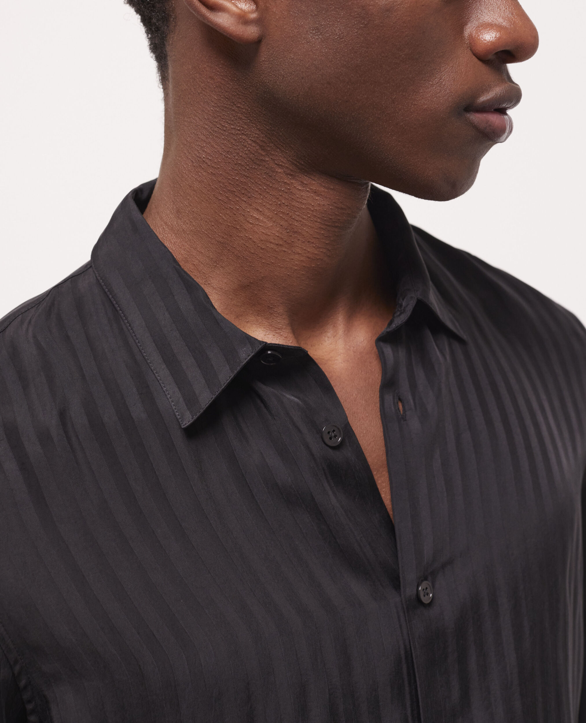 Black striped shirt with classic collar, BLACK, hi-res image number null