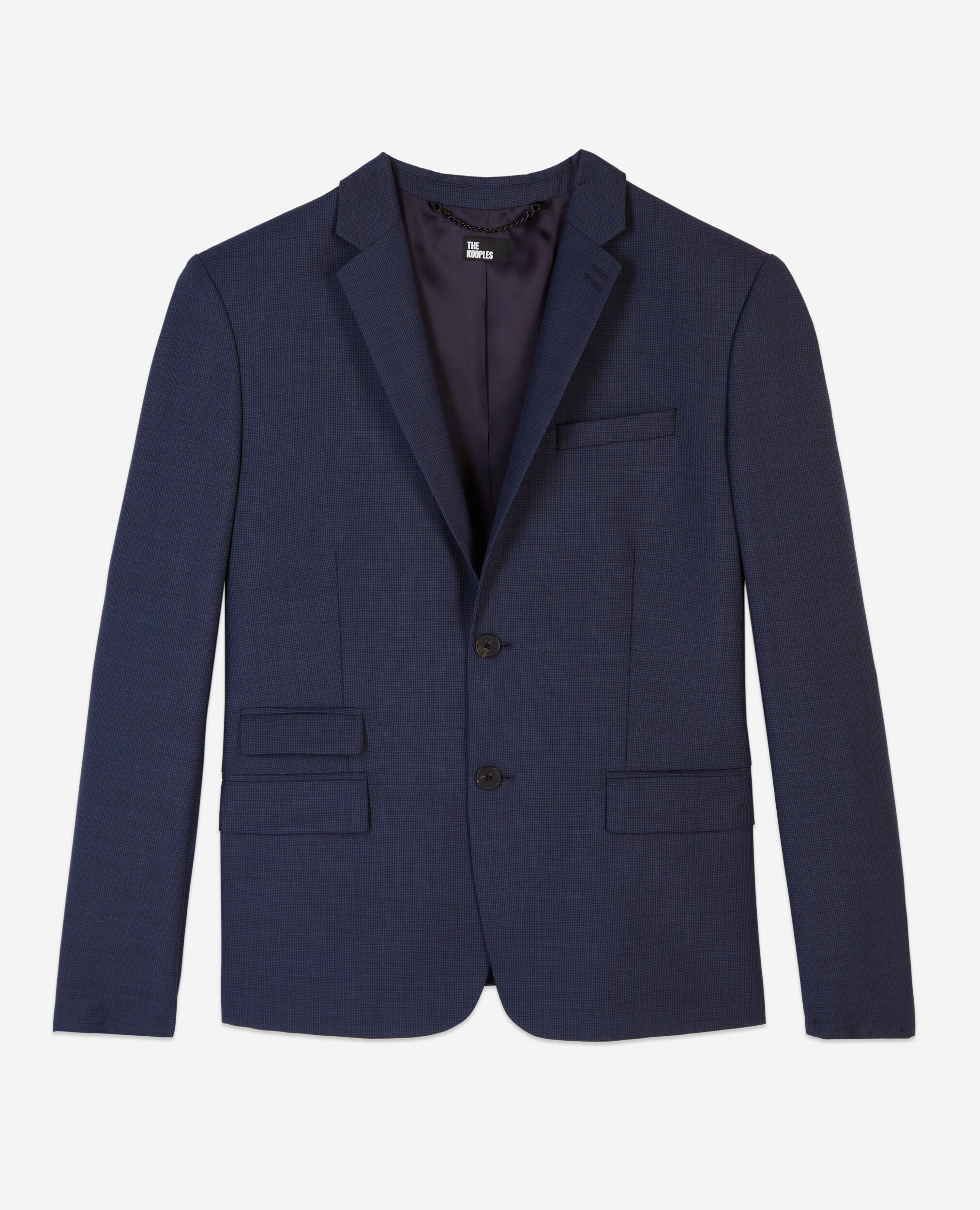 Navy blue micro-check wool suit jacket| The Kooples