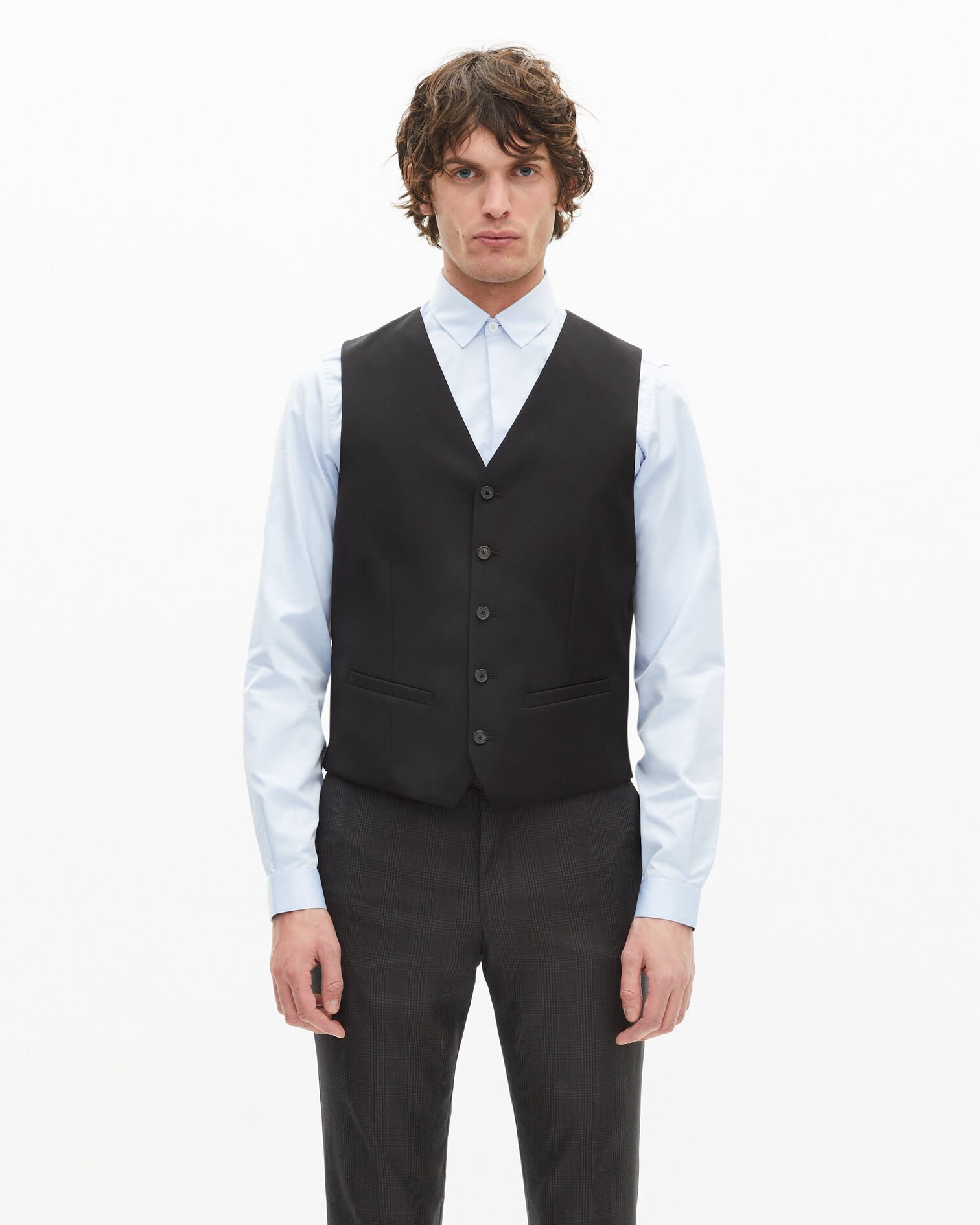 Black suit vest in wool tailored cut, BLACK, hi-res image number null