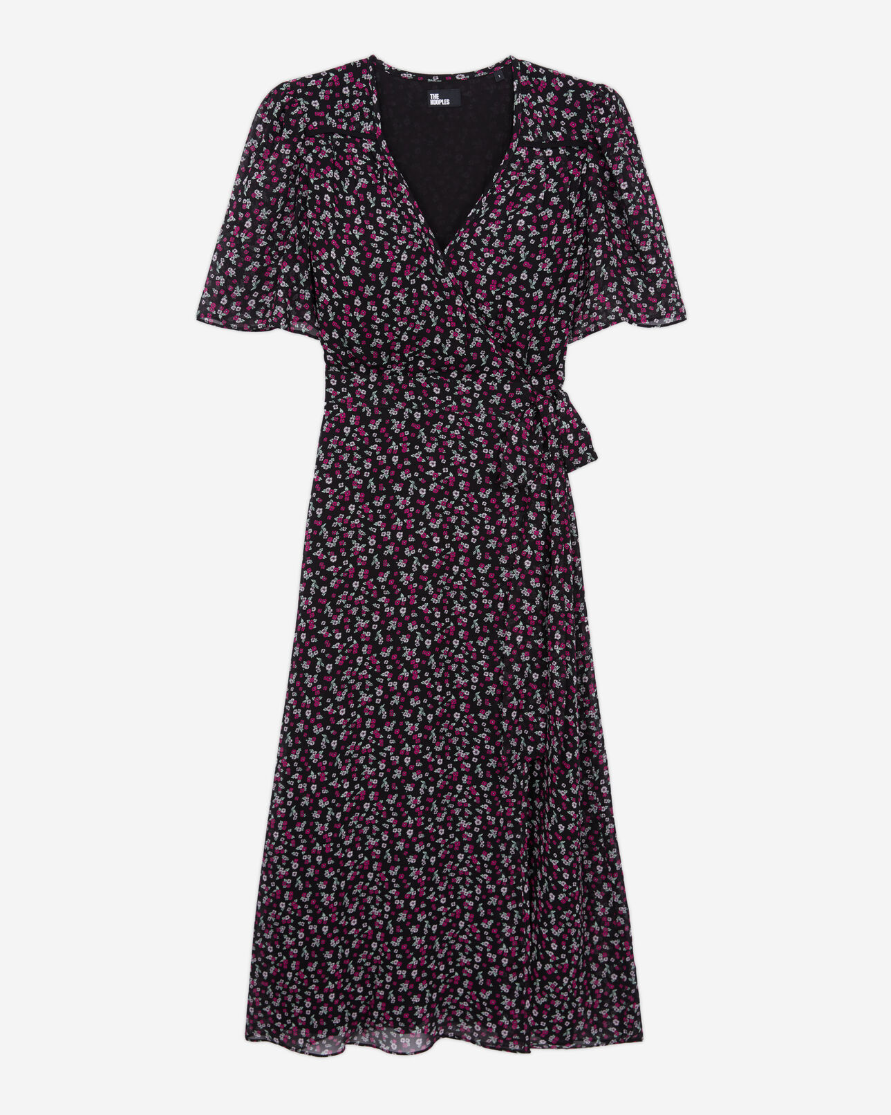 The Kooples DAMEN BLACK / PINK langes wickelkleid mit print