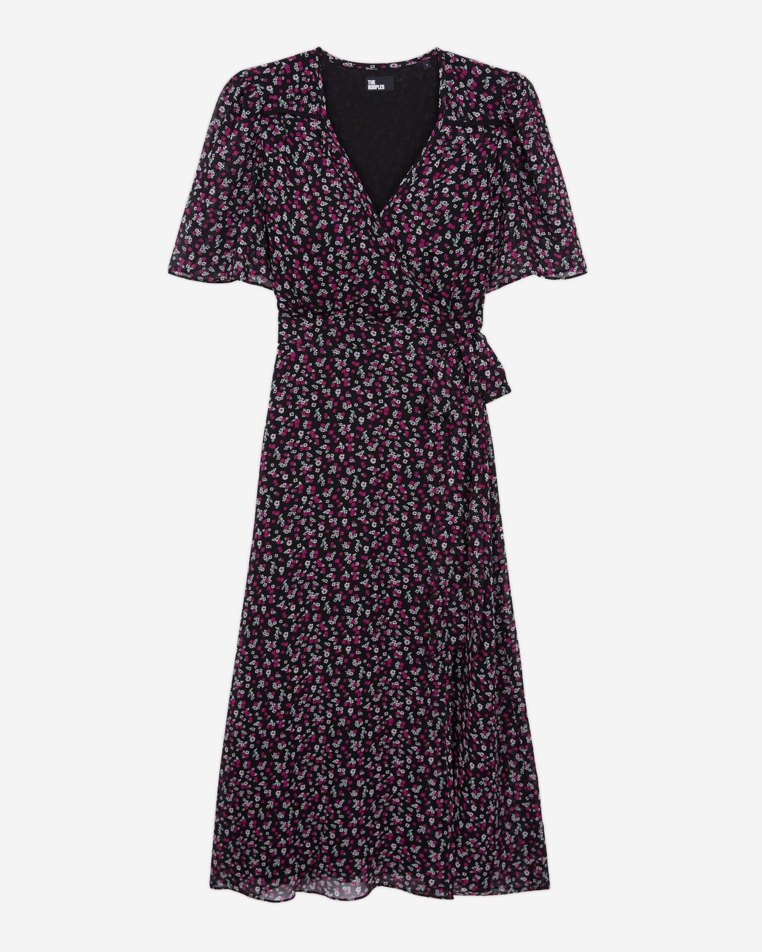 Langes Wickelkleid mit Print, BLACK / PINK, hi-res image number null