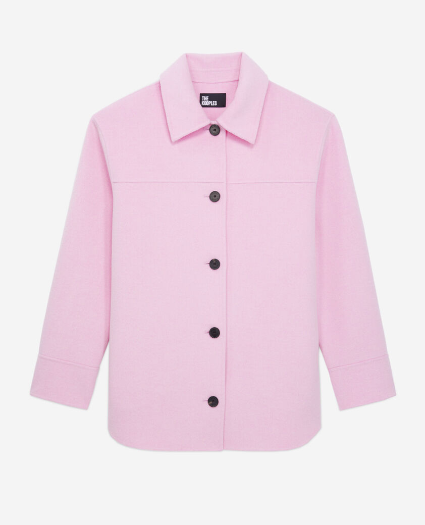 The Kooples FEMME PALE PINK veste type surchemise rose en laine