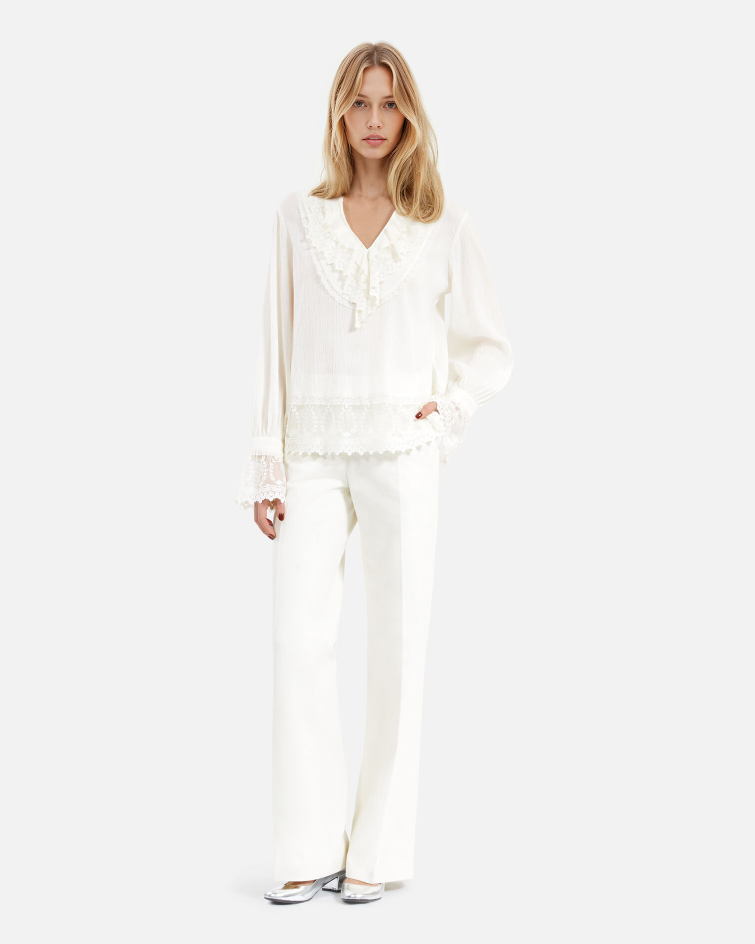 Blouse with ecru guipure, ECRU, hi-res image number null