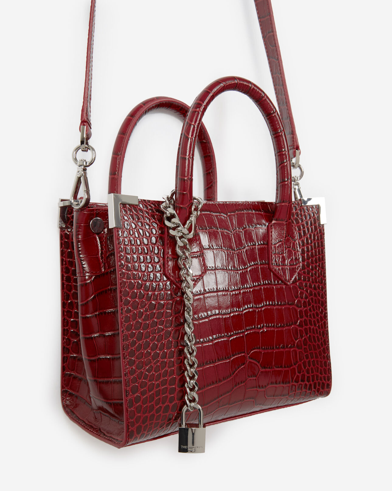 The Kooples WOMEN AUBERGINE croco-print ming bag in red leather