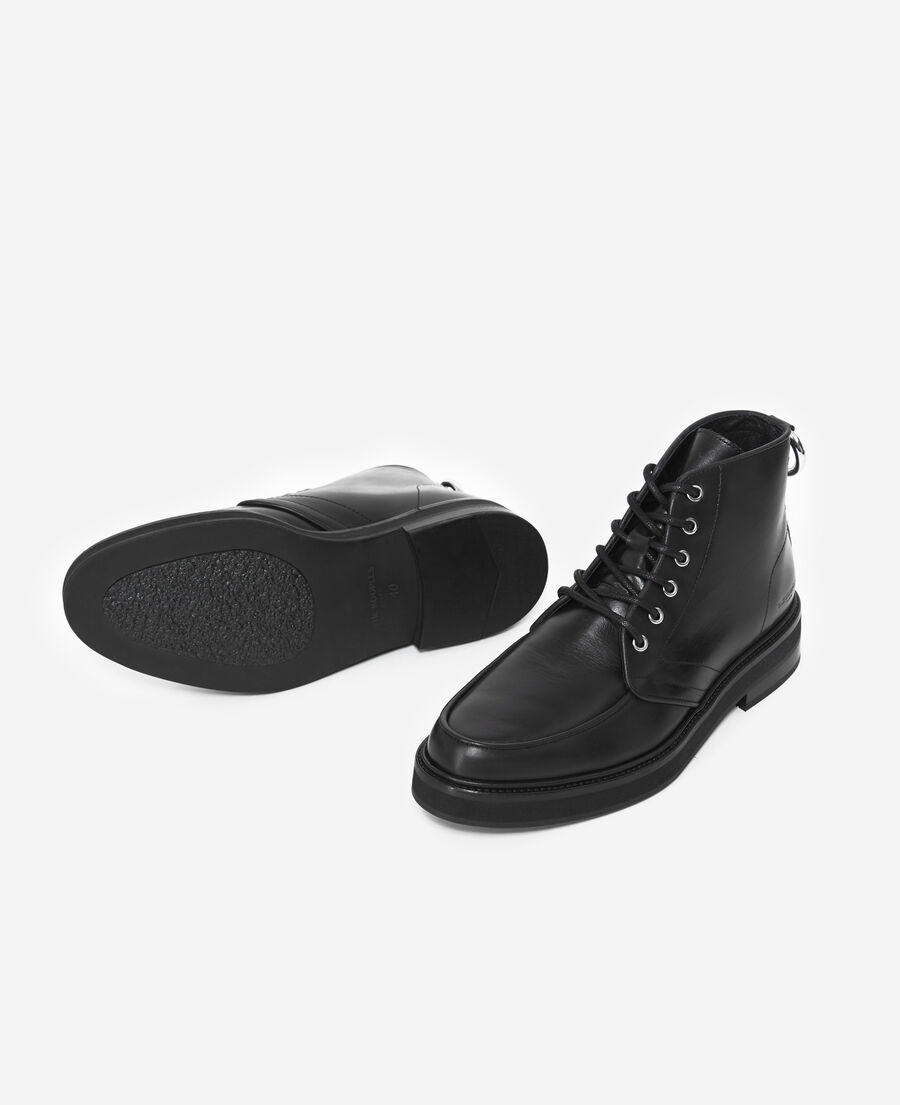 chunky smooth black leather ankle boots