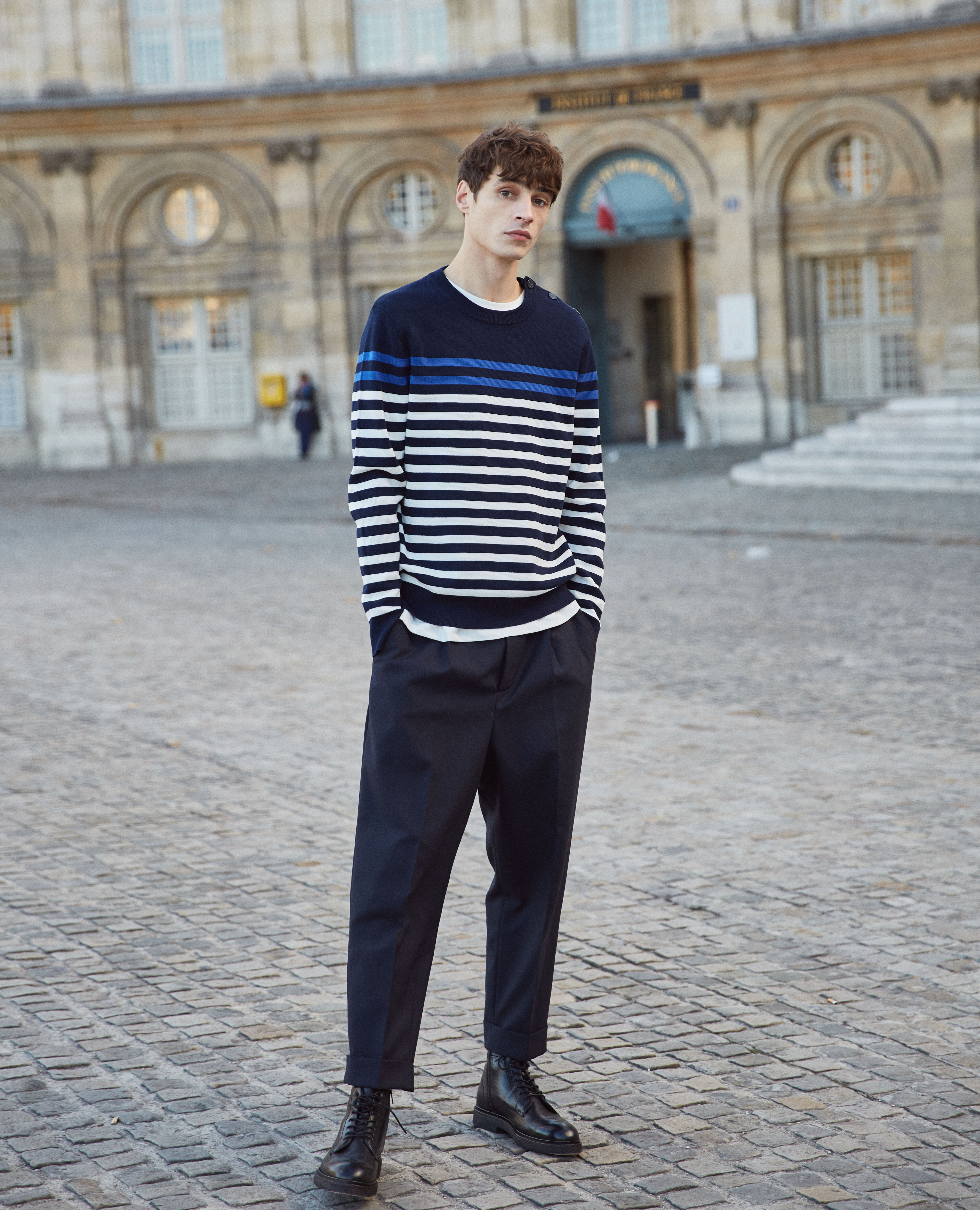 Midnight blue sweater with white stripes The Kooples