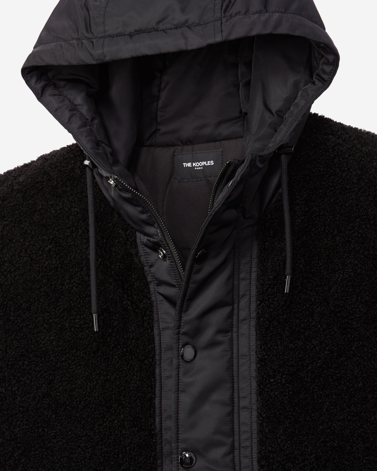 The Kooples HOMME BLACK blouson effet mouton noir à capuche