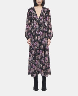 The Kooples FEMME BLACK / PURPLE robe longue imprimé fleuri