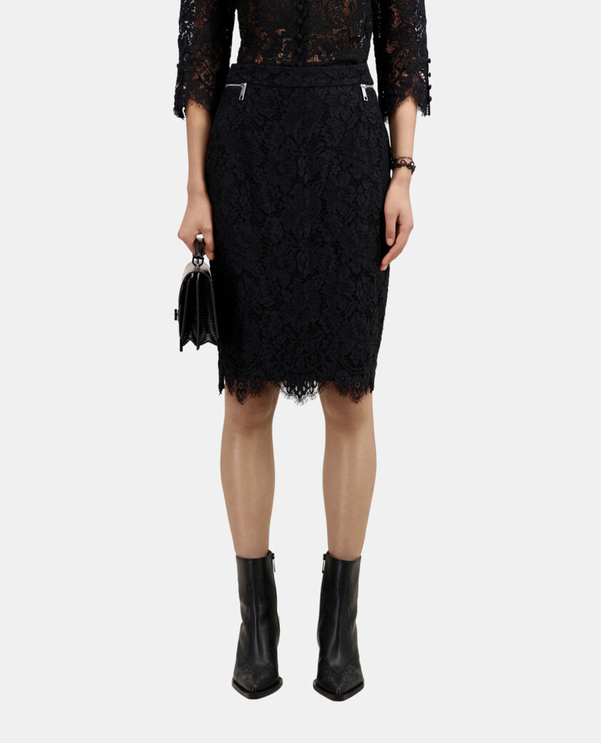 The Kooples FEMME BLACK jupe crayon mi-longue en dentelle noire