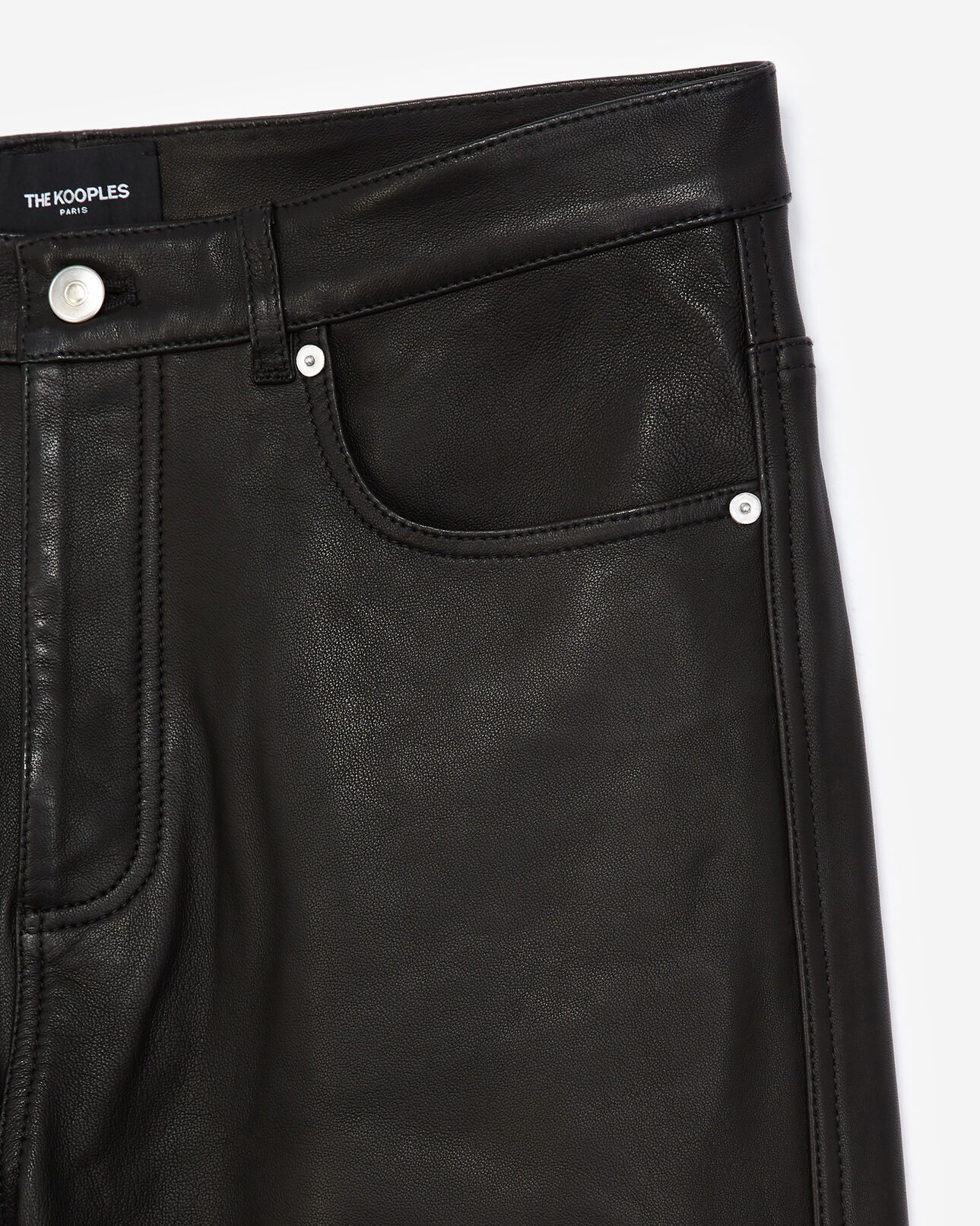 The Kooples HOMME BLACK pantalon droit cuir noir à poches