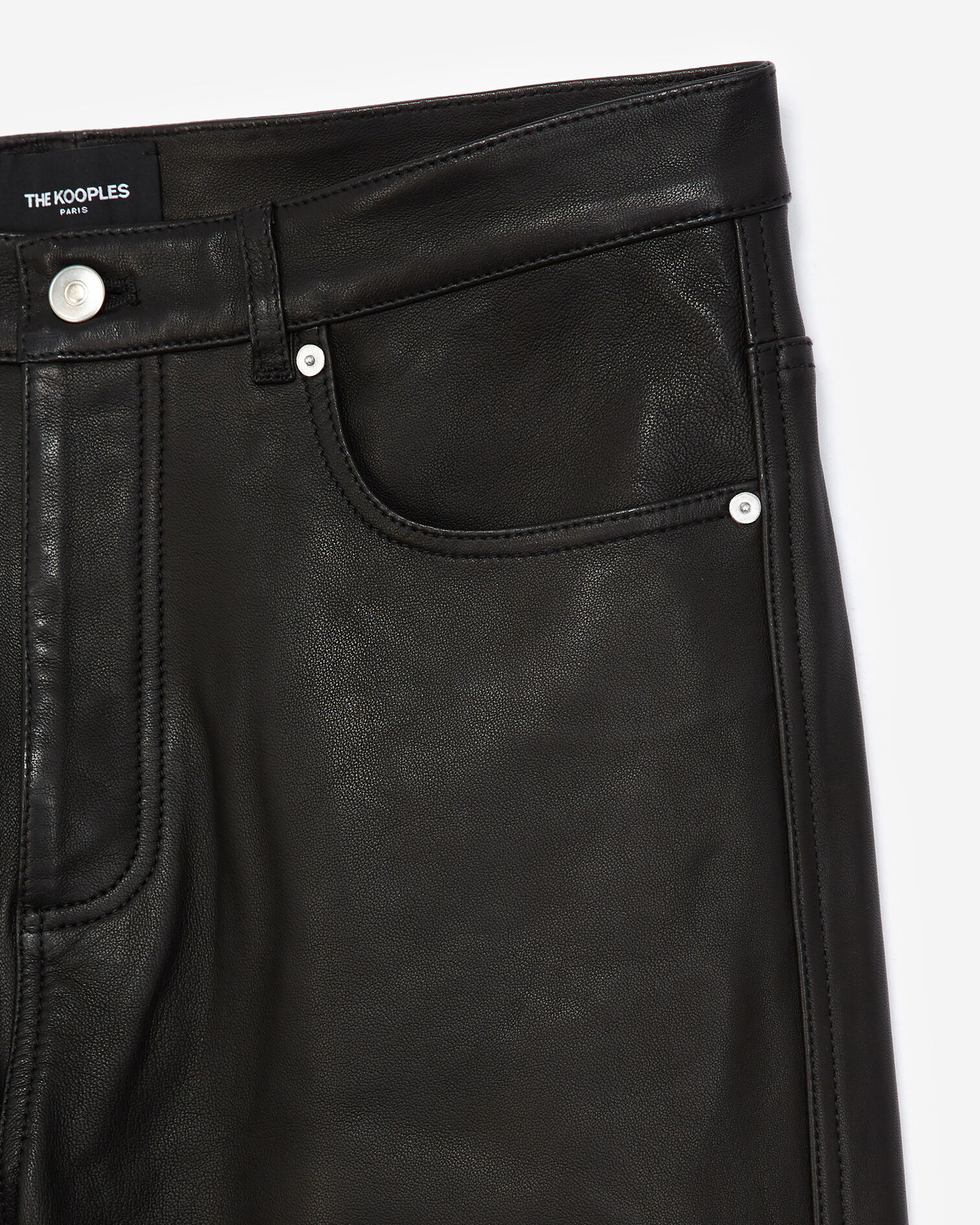 Pantalon droit cuir noir à poches, BLACK, hi-res image number null