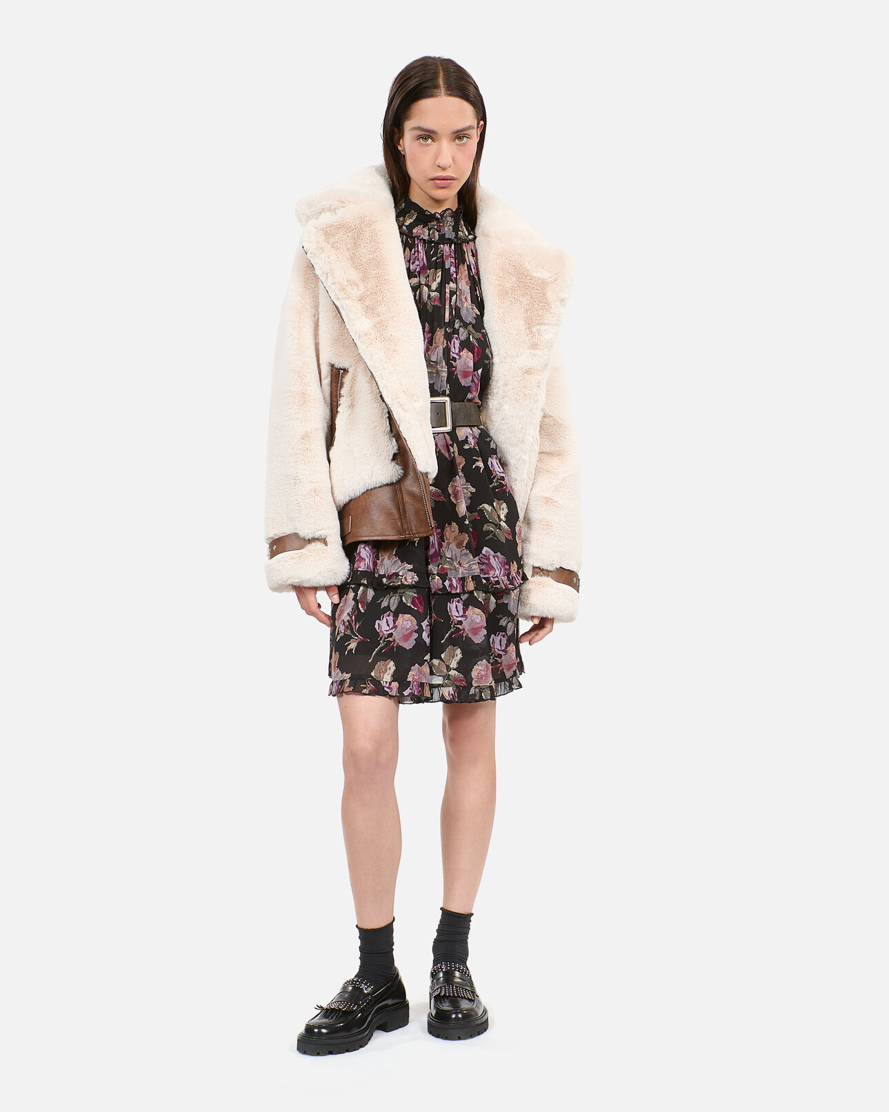 The Kooples WOMEN ECRU ecru fur-effect aviator jacket