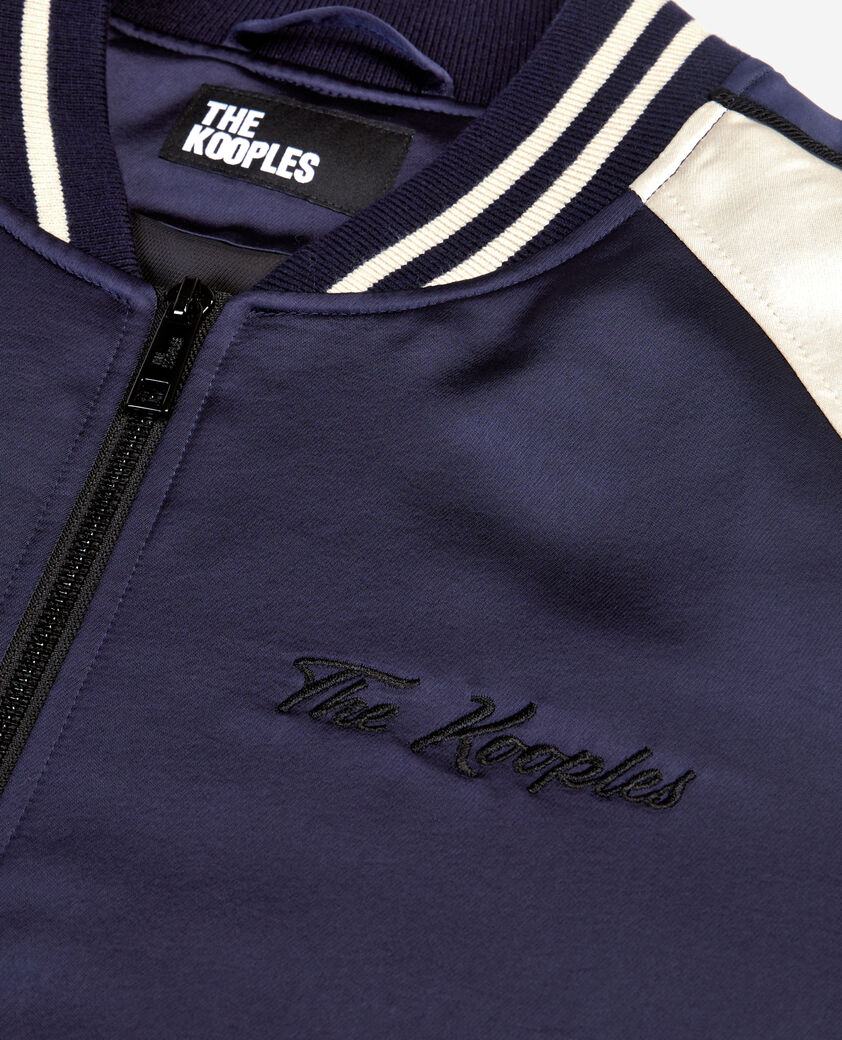 The Kooples HERREN NAVY satinierte, marineblaue jacke mit stickerei