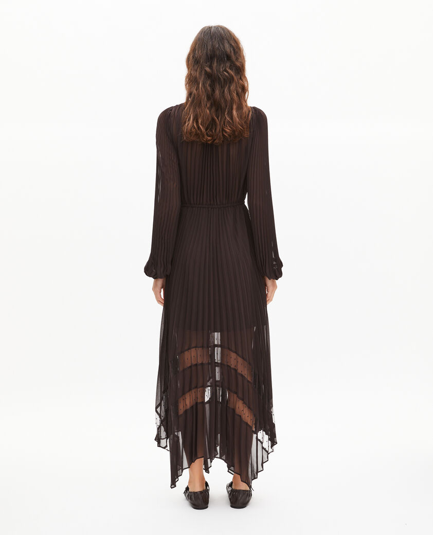 The Kooples FEMME CAFE robe longue pliss&eacute;e marron