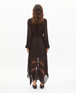 The Kooples FEMME CAFE robe longue pliss&eacute;e marron