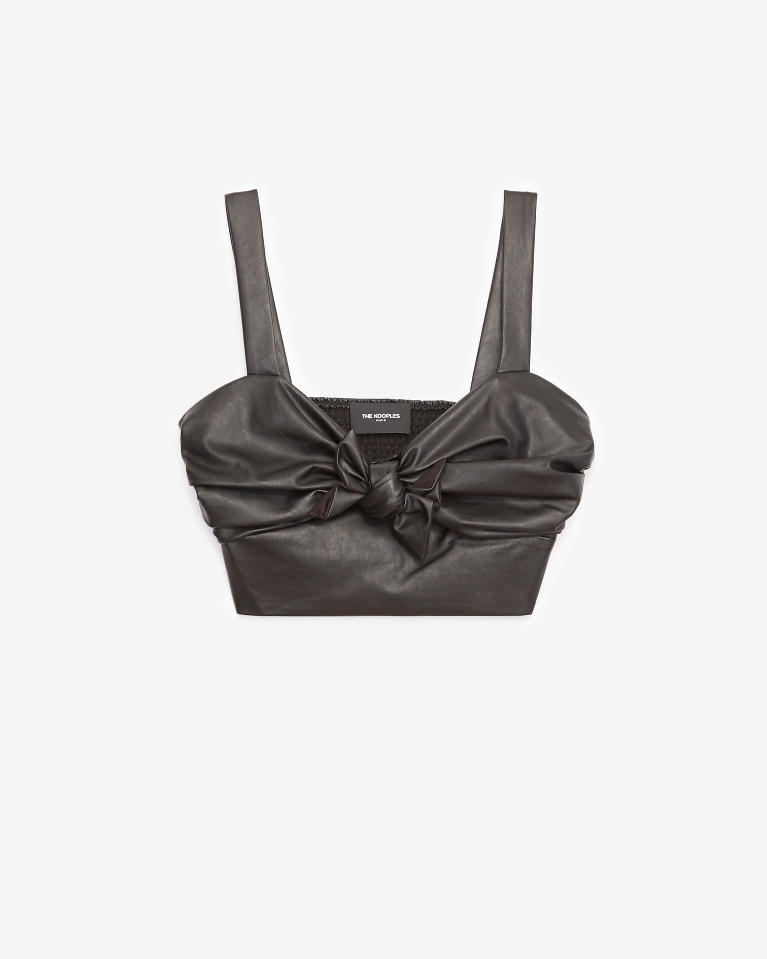 Leather-effect black bustier top with straps, BLACK, hi-res image number null