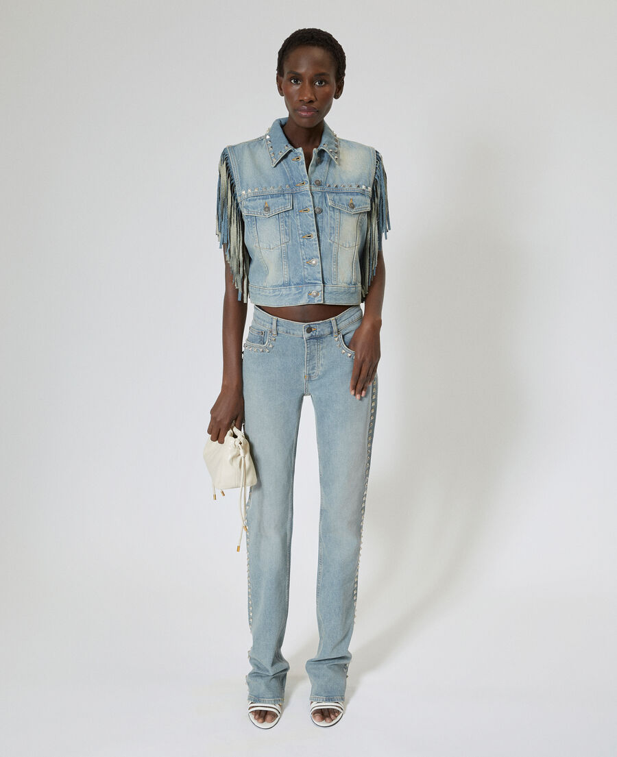 The Kooples FEMME BABY BLUE blouson en denim avec franges et studs bleu