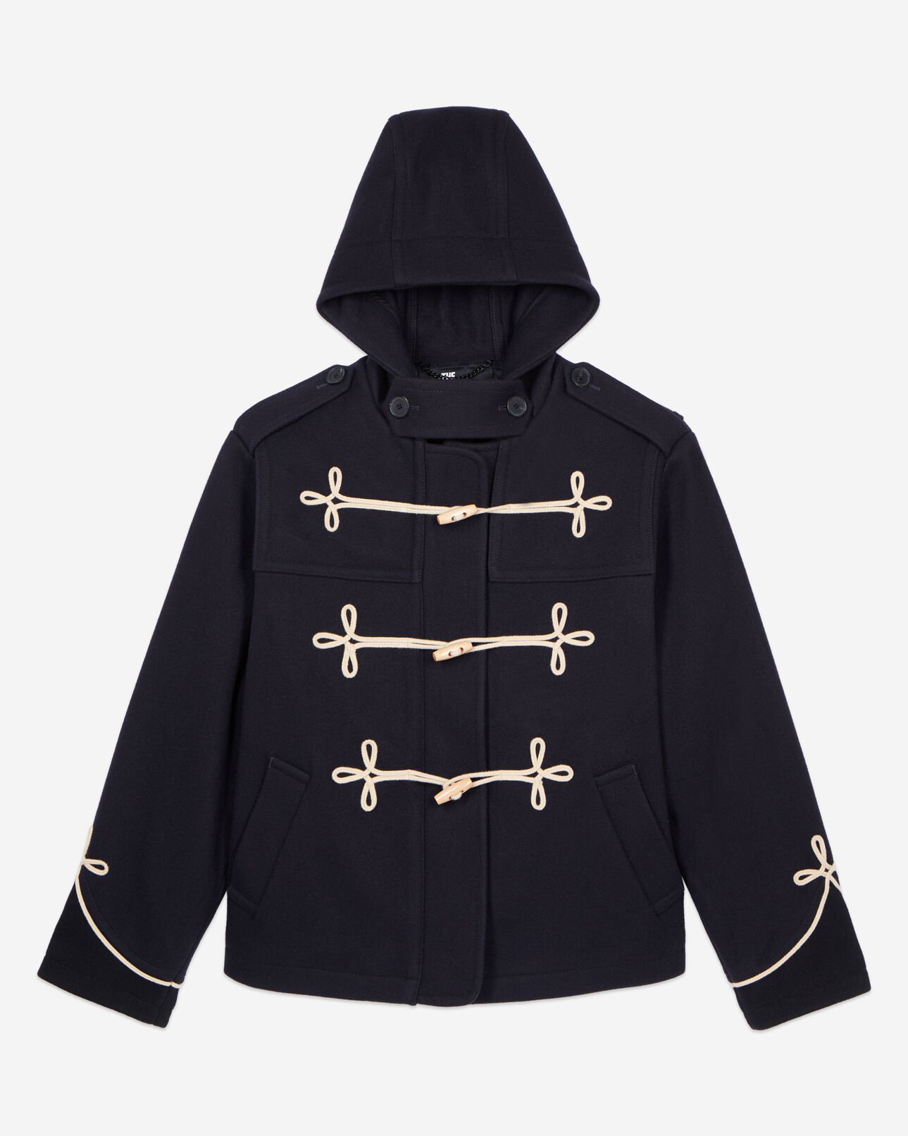 The Kooples WOMEN NAVY navy blue hooded short pea coat