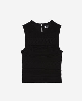 The Kooples F BLACK short black openwork knit top