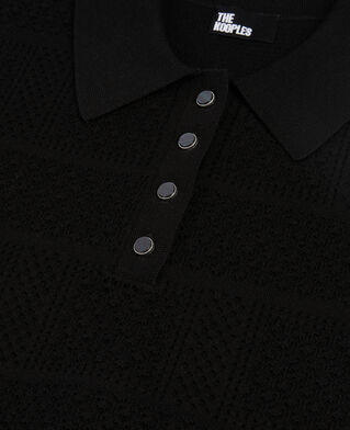 The Kooples WOMEN BLACK black openwork knit polo shirt