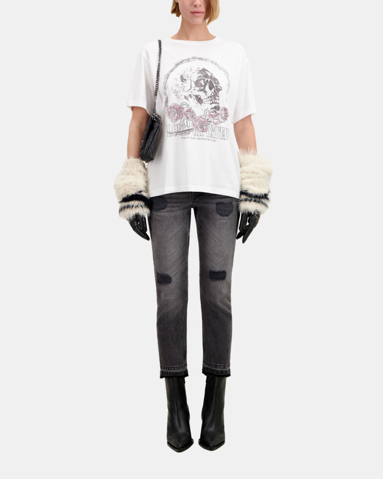 The Kooples DAMEN WHITE weißes t-shirt mit vintage-skull-siebdruck