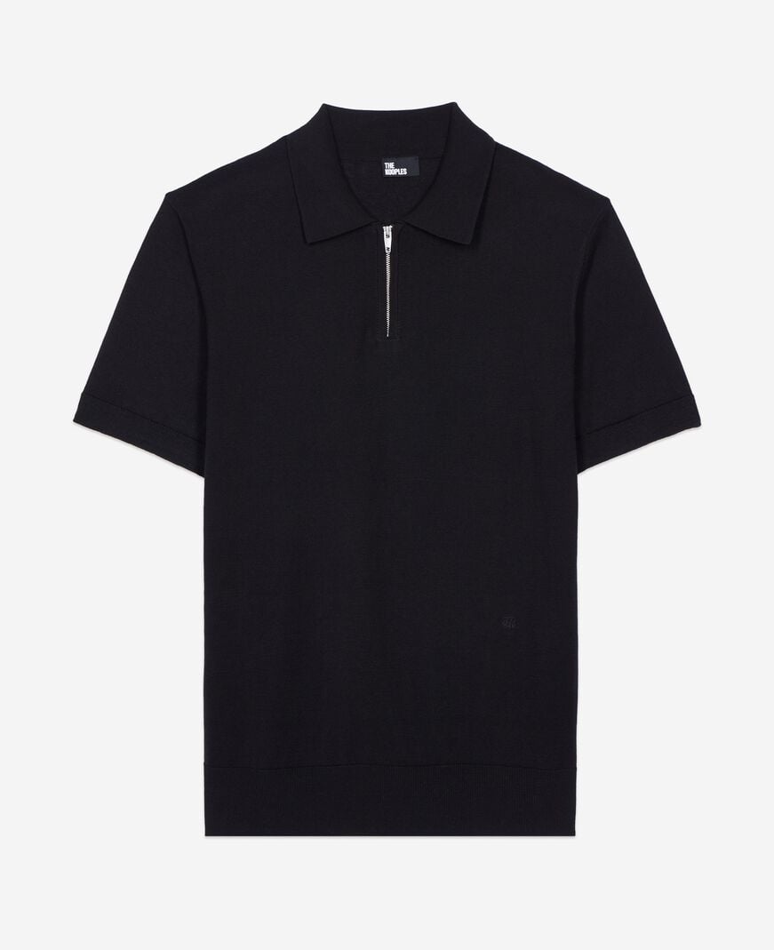 The Kooples HOMME BLACK polo en maille col zippé noir