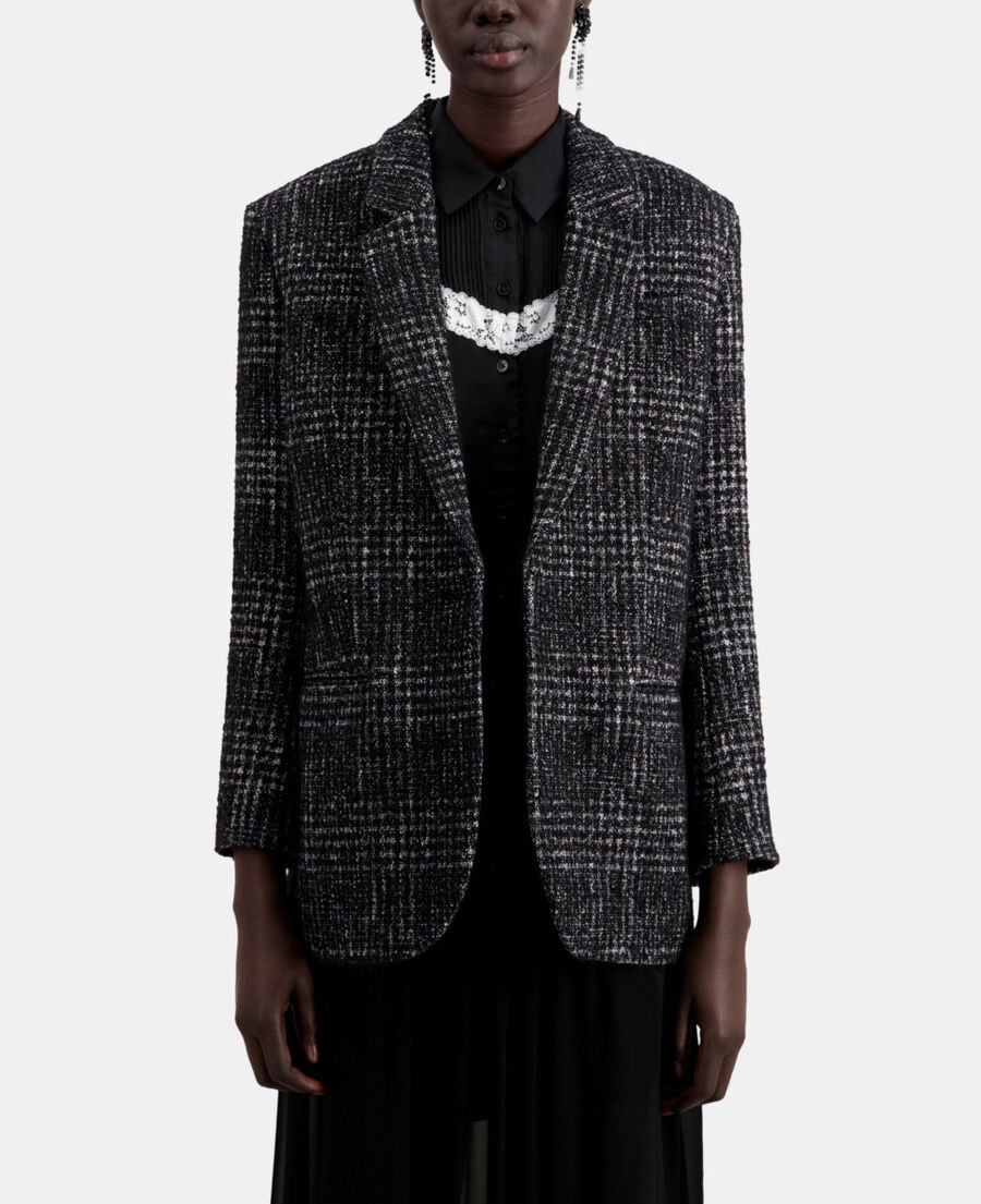 The Kooples FEMME BLACK WHITE blazer noir et blanc en tweed