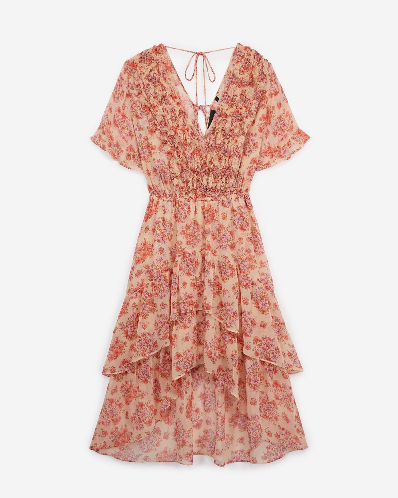 The Kooples FEMME LIGHT PINK robe longue imprimé rose à volants