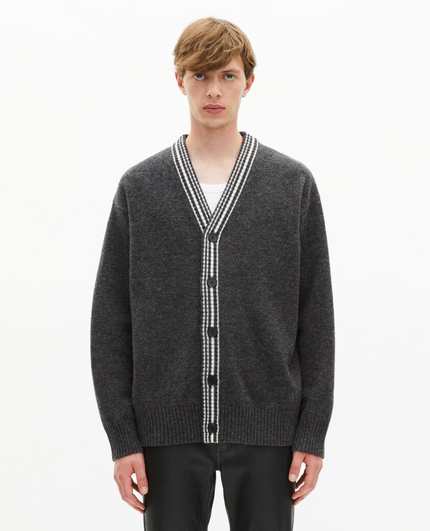 The Kooples H GREY wool cardigan with contrasting grey stripes