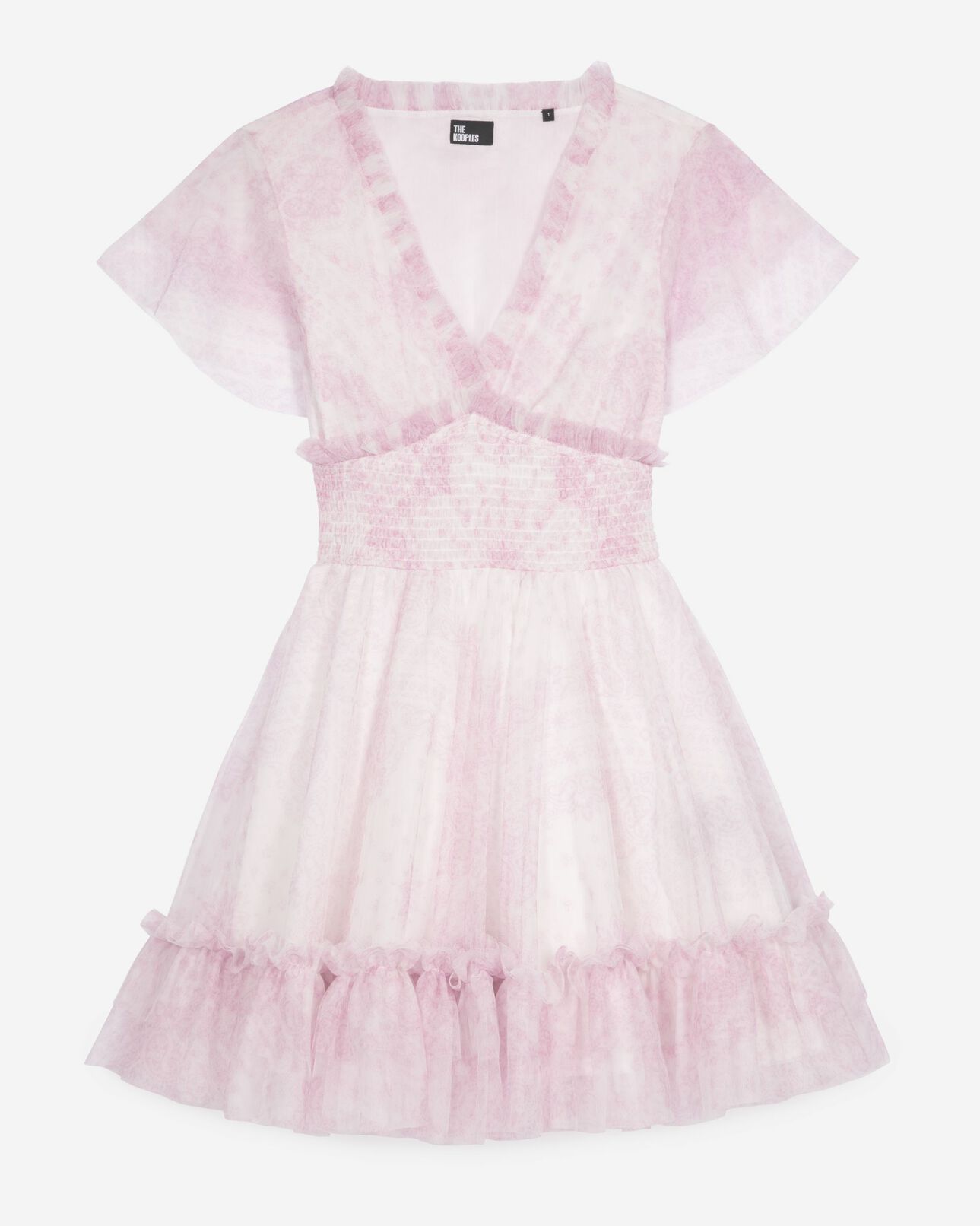The Kooples WOMEN WHITE - PINK 'pale lilac' print short tulle dress