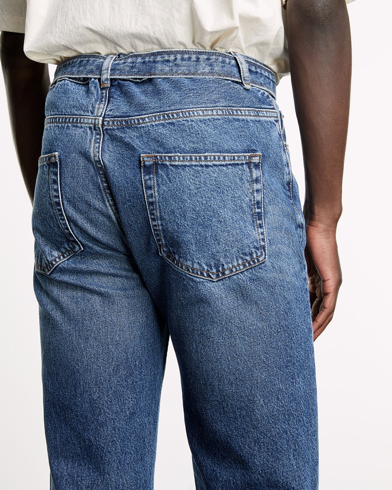 The Kooples MEN BLUE DENIM faded blue jeans with removable belt