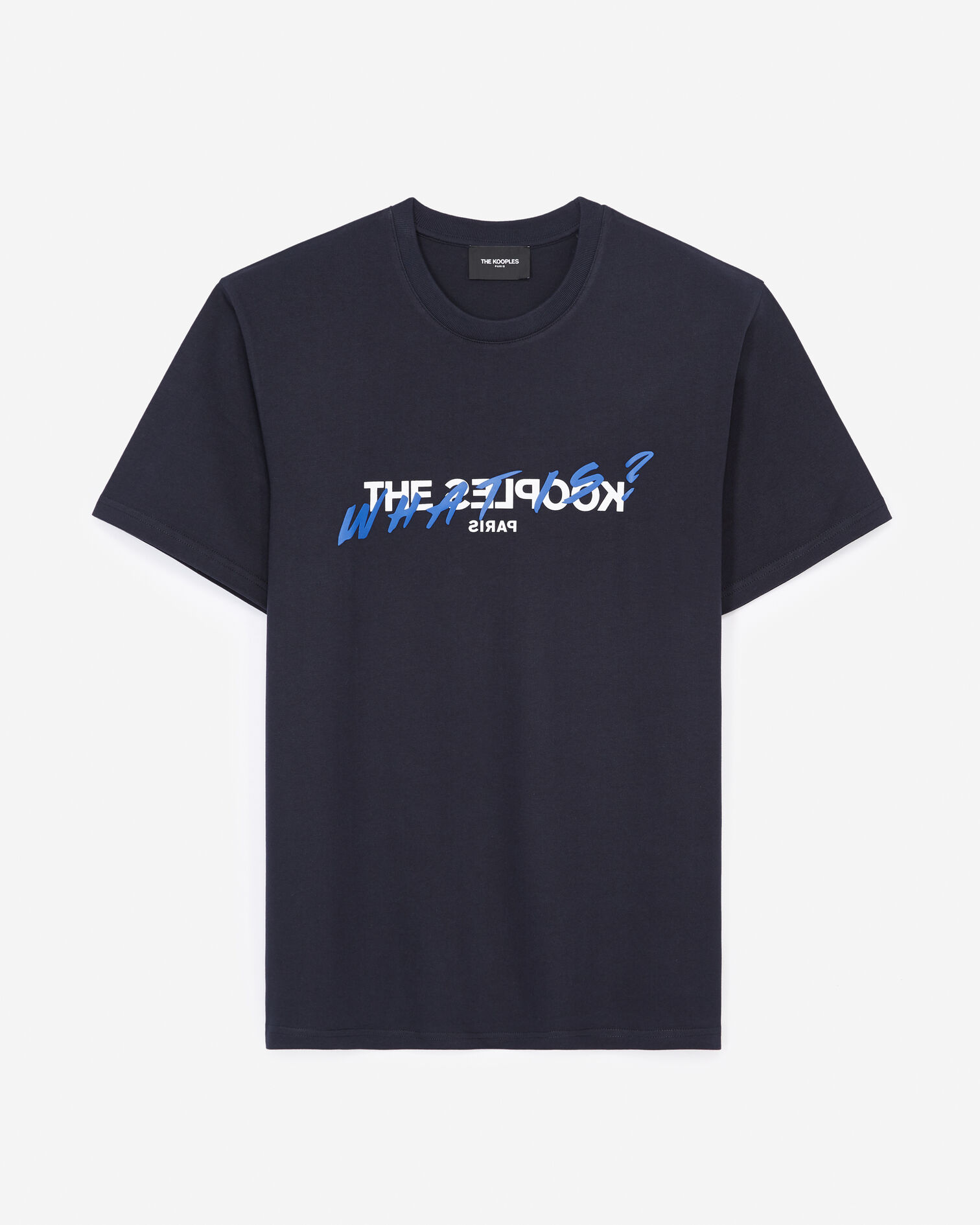 NAVY COTTON T-SHIRT WITH PRINT WHAT IS, NAVY, hi-res image number null