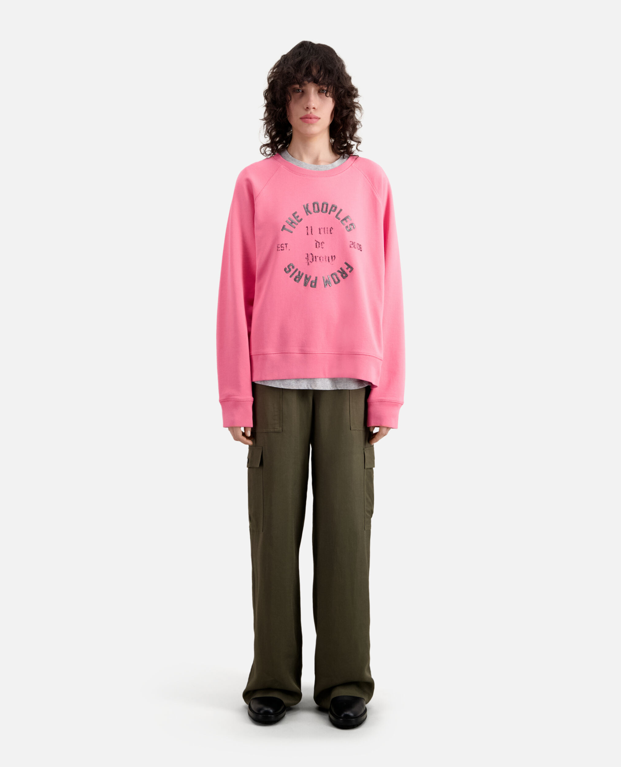 Pink sweatshirt with 11 Rue de Prony serigraphy | The Kooples - UK