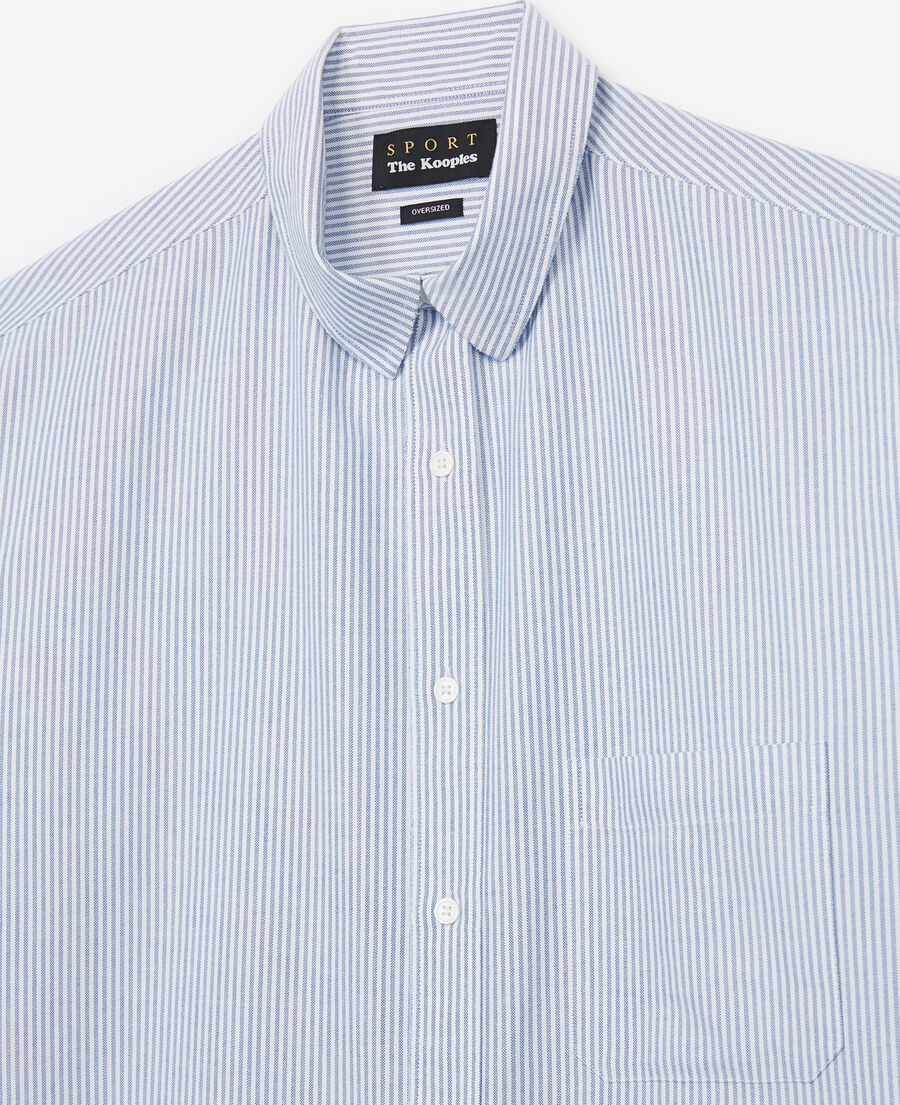 Oxford cotton shirt with blue and ecru stripes The Kooples US