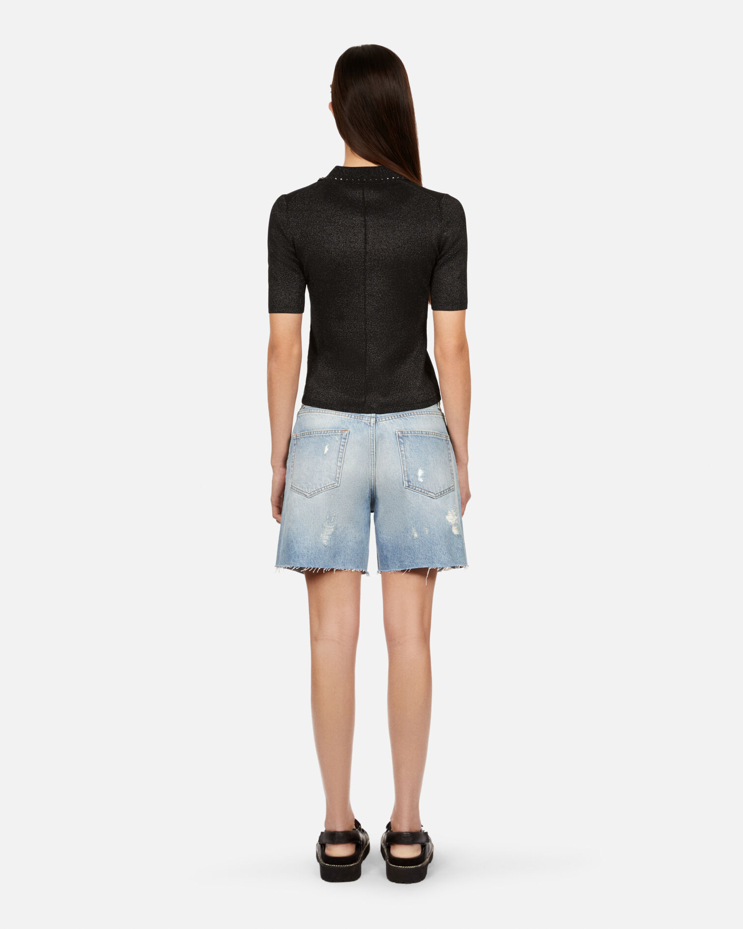 Black mesh polo t-shirt, BLACK, hi-res image number null