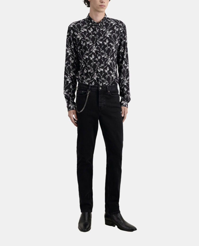 The Kooples MEN BLACK WASHED straight black jeans with chain