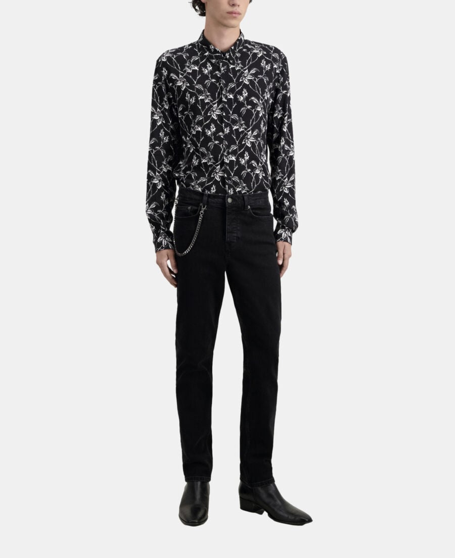 The Kooples HOMME BLACK WASHED jean noir droit avec chaîne