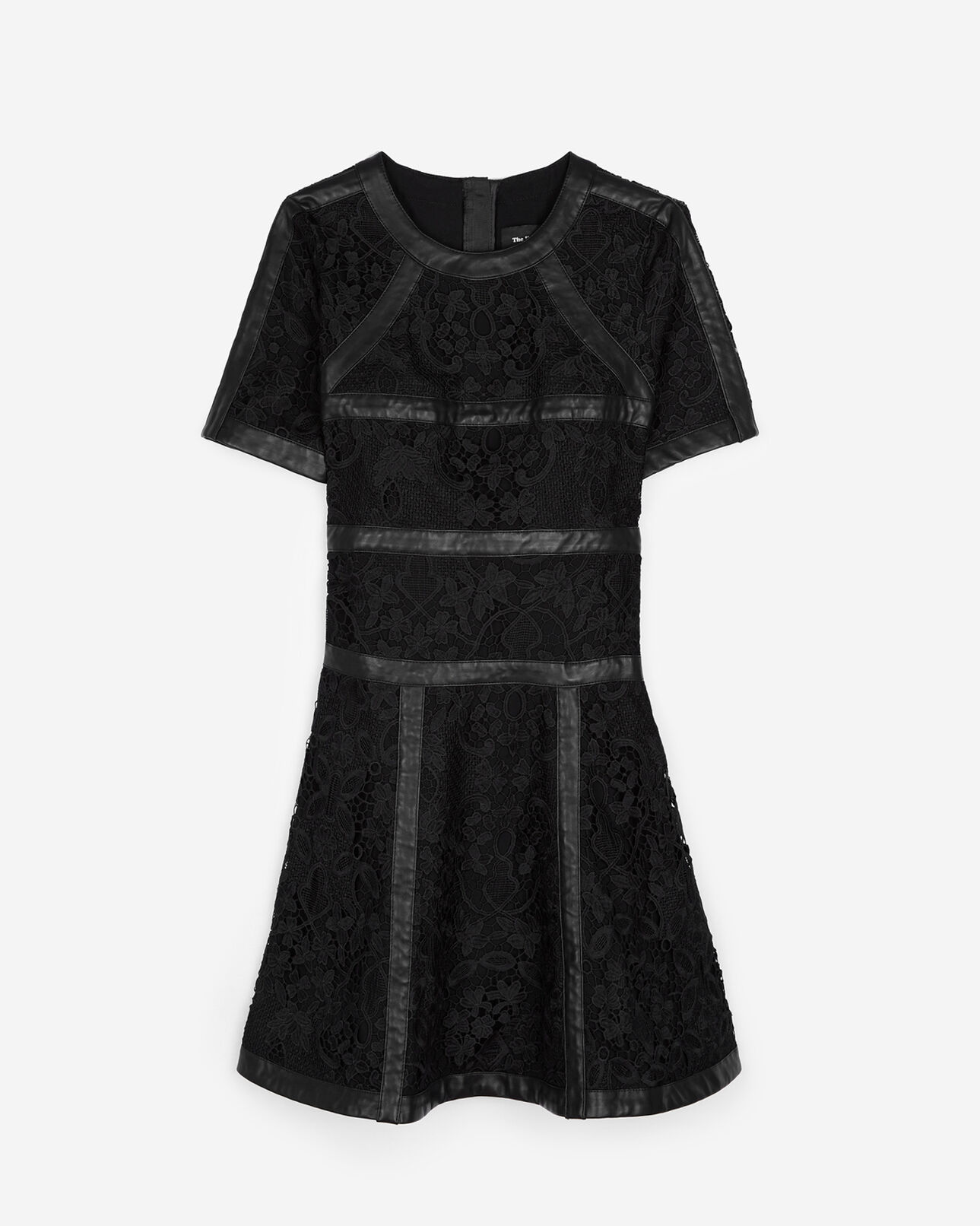 The Kooples MUJER BLACK vestido negro corto de encaje y cuero