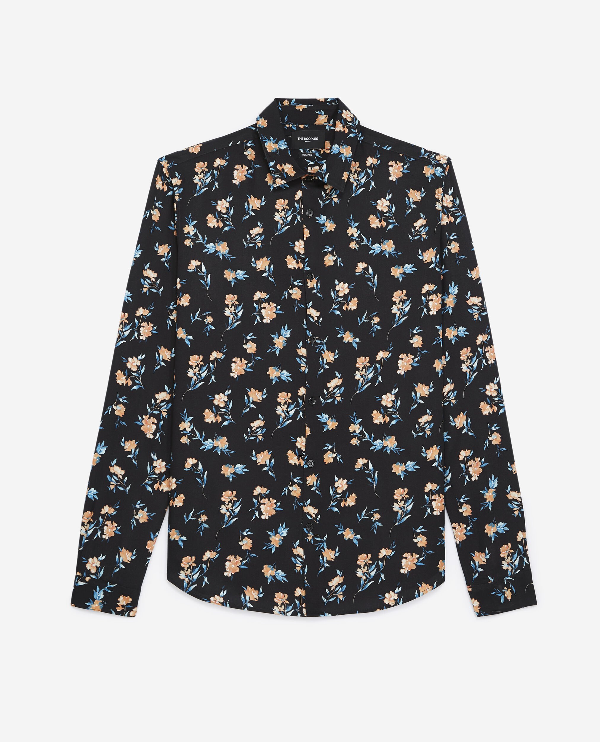 Black shirt with classic collar - flowers, BLACK / PINK, hi-res image number null