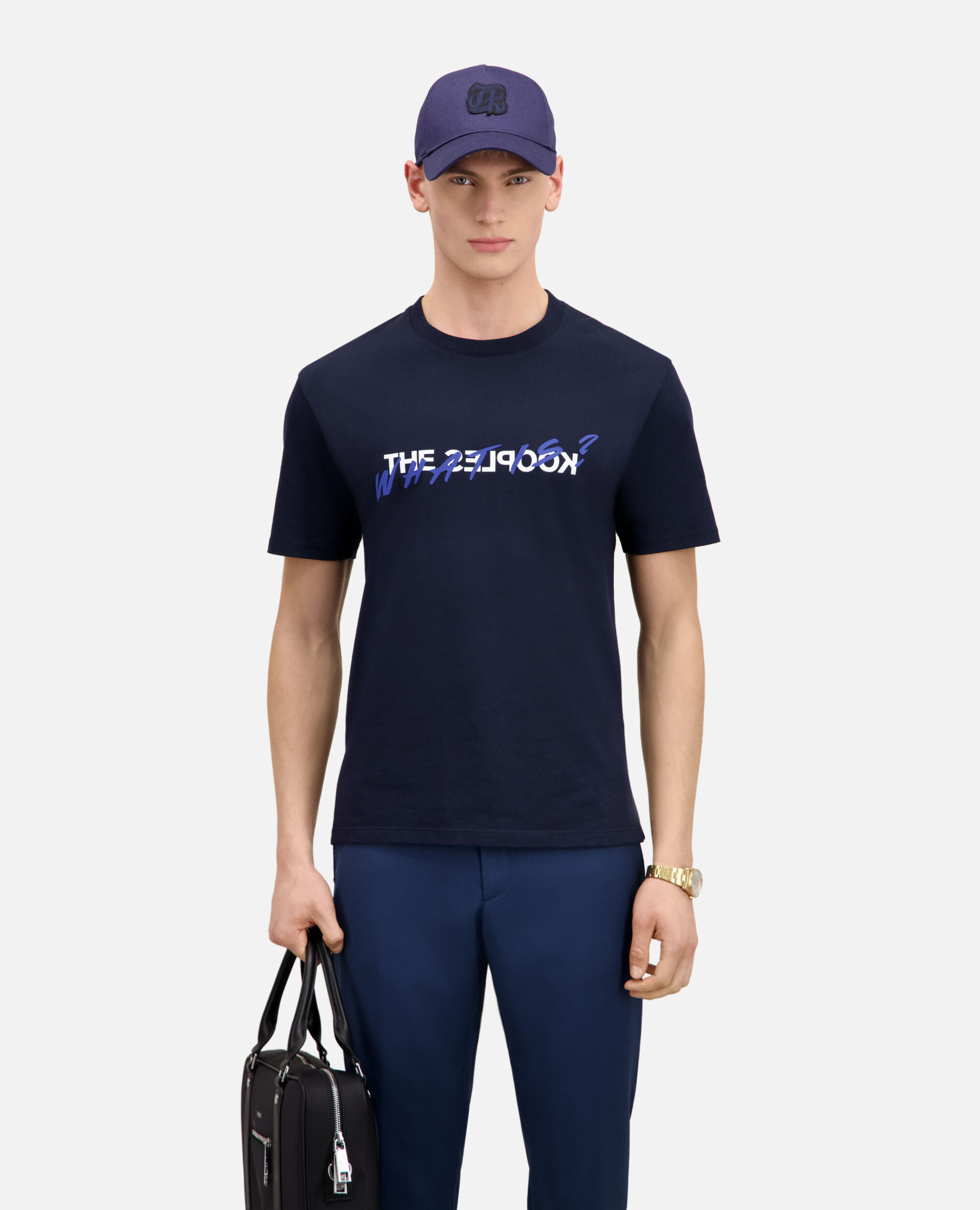 Blaues T-Shirt Herren mit „What is“-Schriftzug, NAVY, hi-res image number null